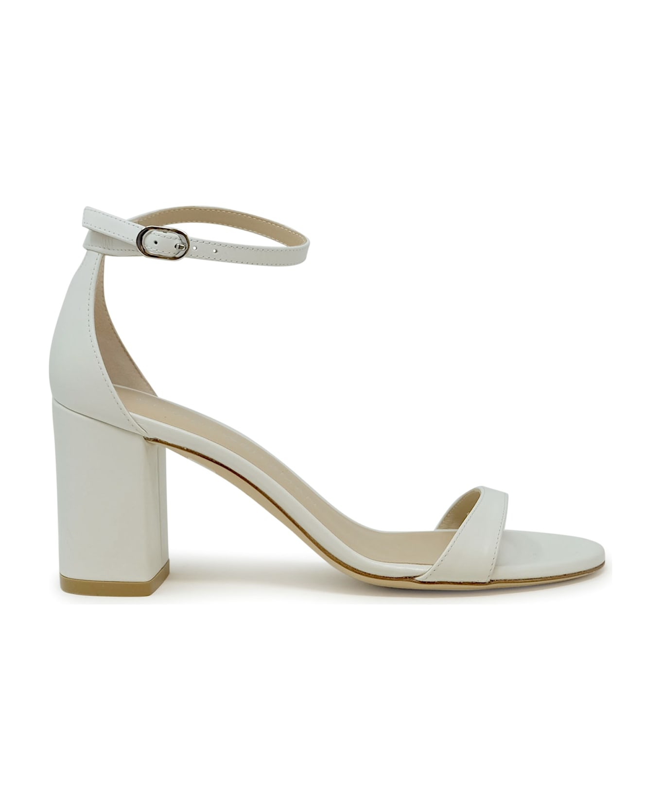 Stuart Weitzman Sk305 White Leather Nudist 75 Block Sandals - WHITE