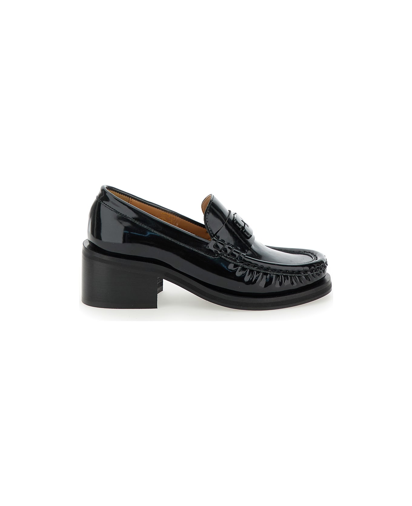 Ganni Butterfly Mid Heel Loafer Patent - Nero ハイヒール