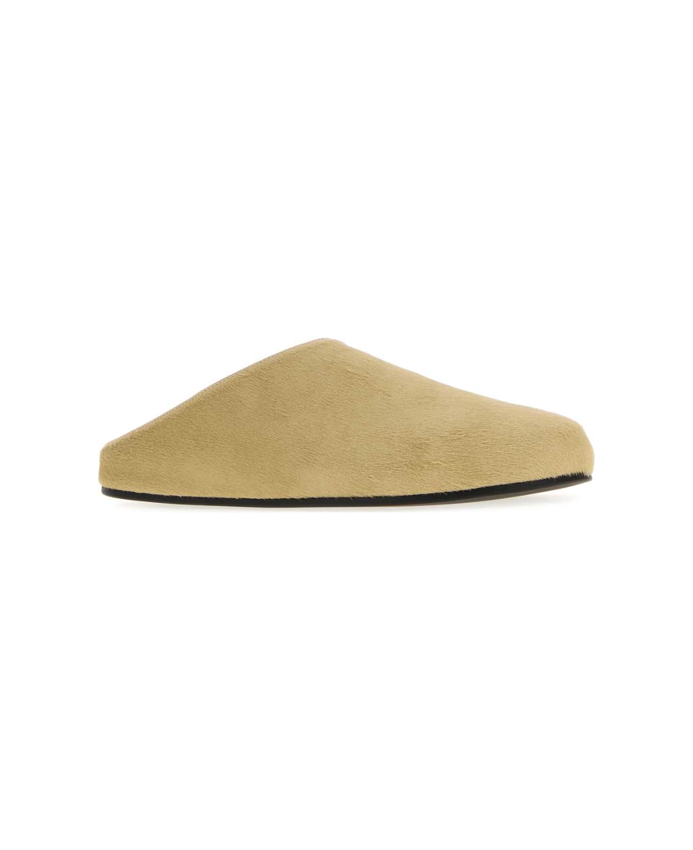 The Row Beige Calf Hair Hudson Slippers - IRONGREY