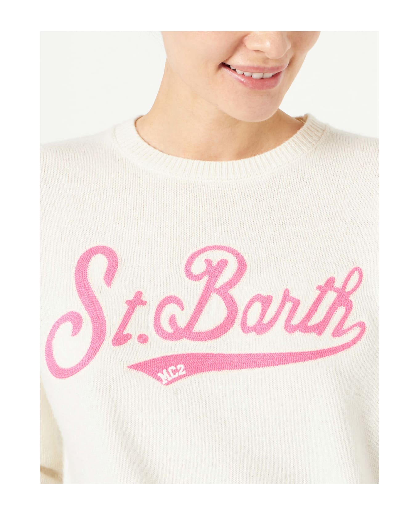 MC2 Saint Barth Woman Sweater With Saint Barth Terry Logo - WHITE