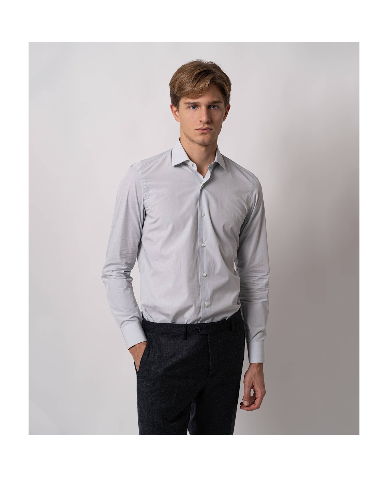 Larusmiani Tailored Cotton Shirt Mayfair Shirt - LightGray