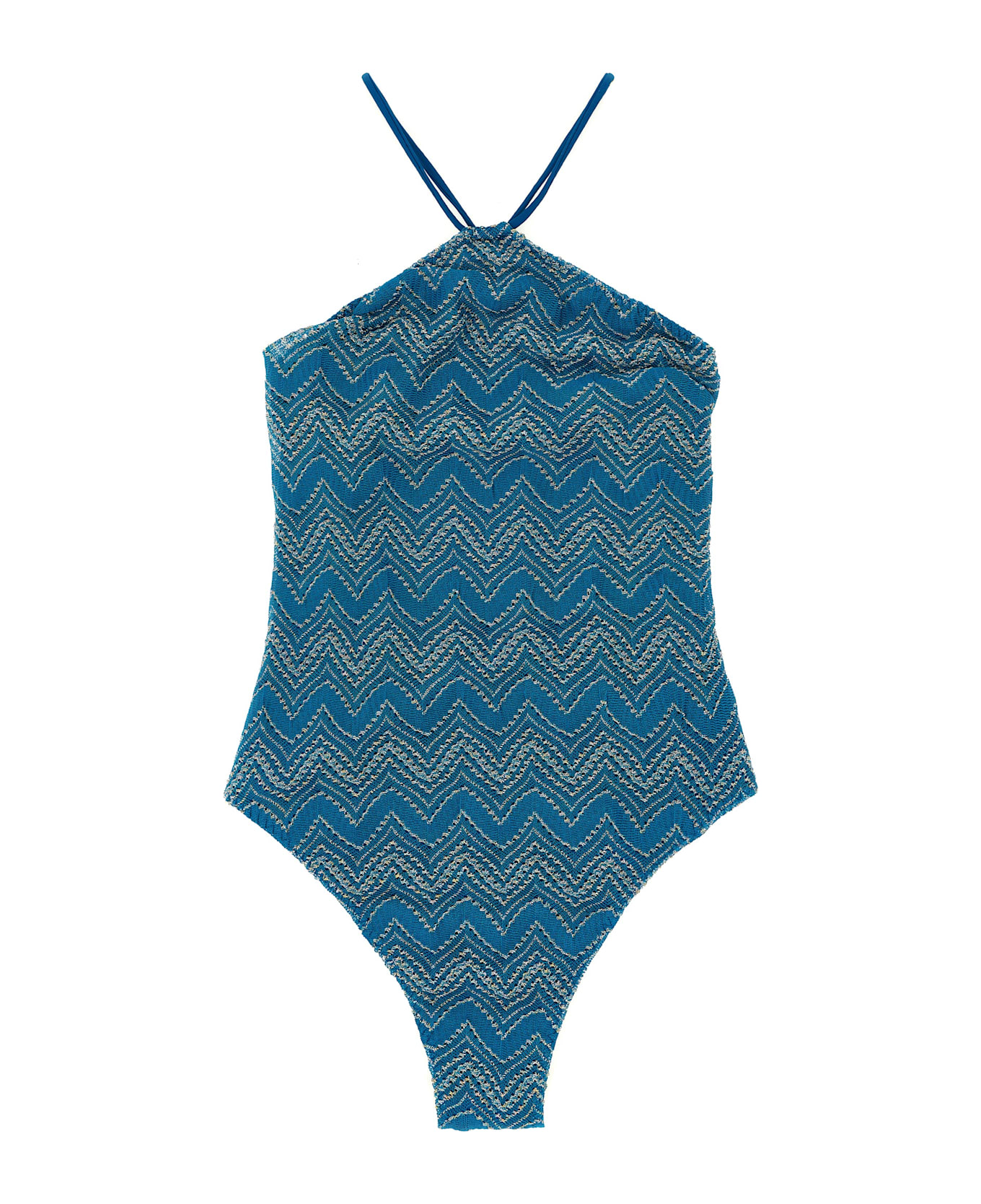Missoni Zig Zag Lamé One-piece Swimsuit - Blue