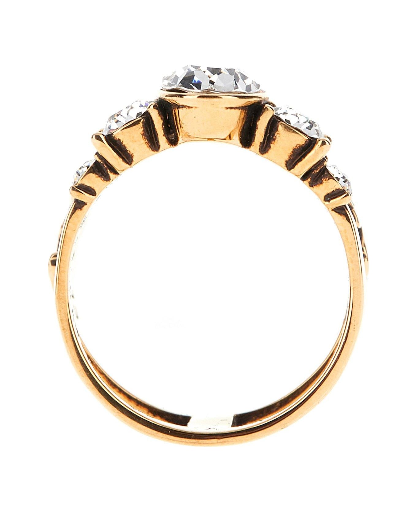 Alexander McQueen Logo Detailed Embellished Signet Ring
