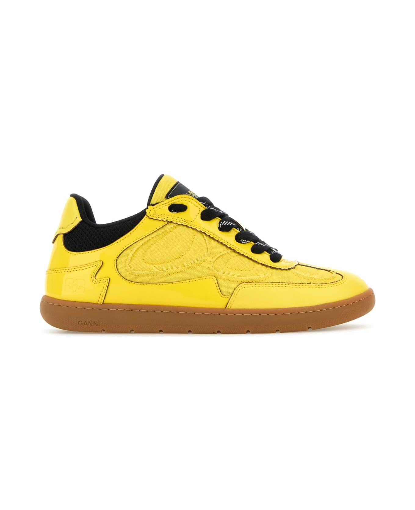 Ganni Yellow Synthetic Leather And Fabric Sneakers - BLAZINGYELLOW