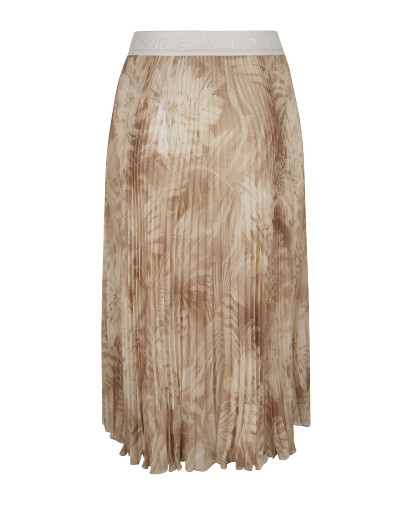 Ermanno Firenze Logo Waist Palm Print Pleated Skirt - Ecru スカート