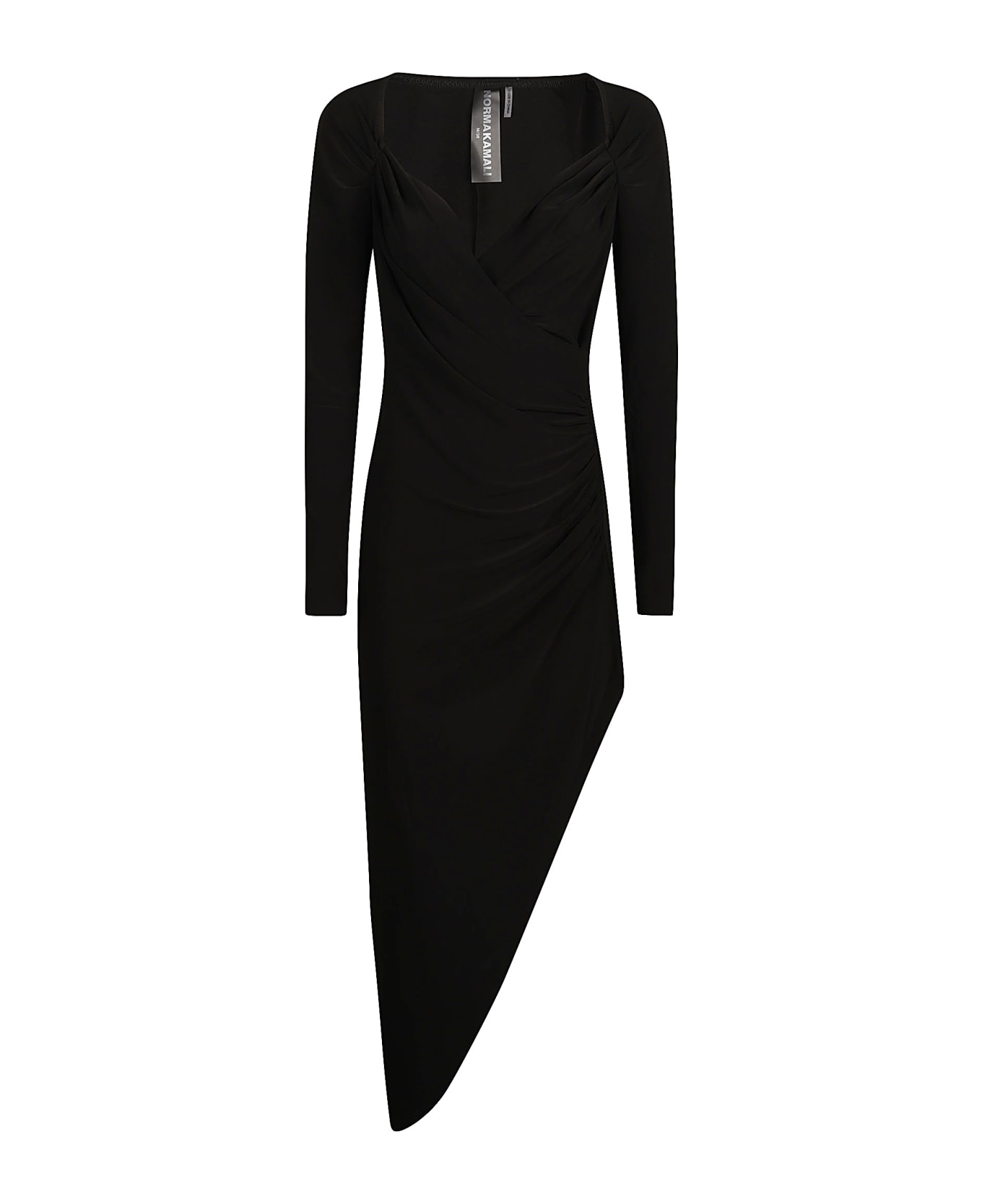 Norma Kamali Long Sleeve Sweetheart Side Drape Dress - Black