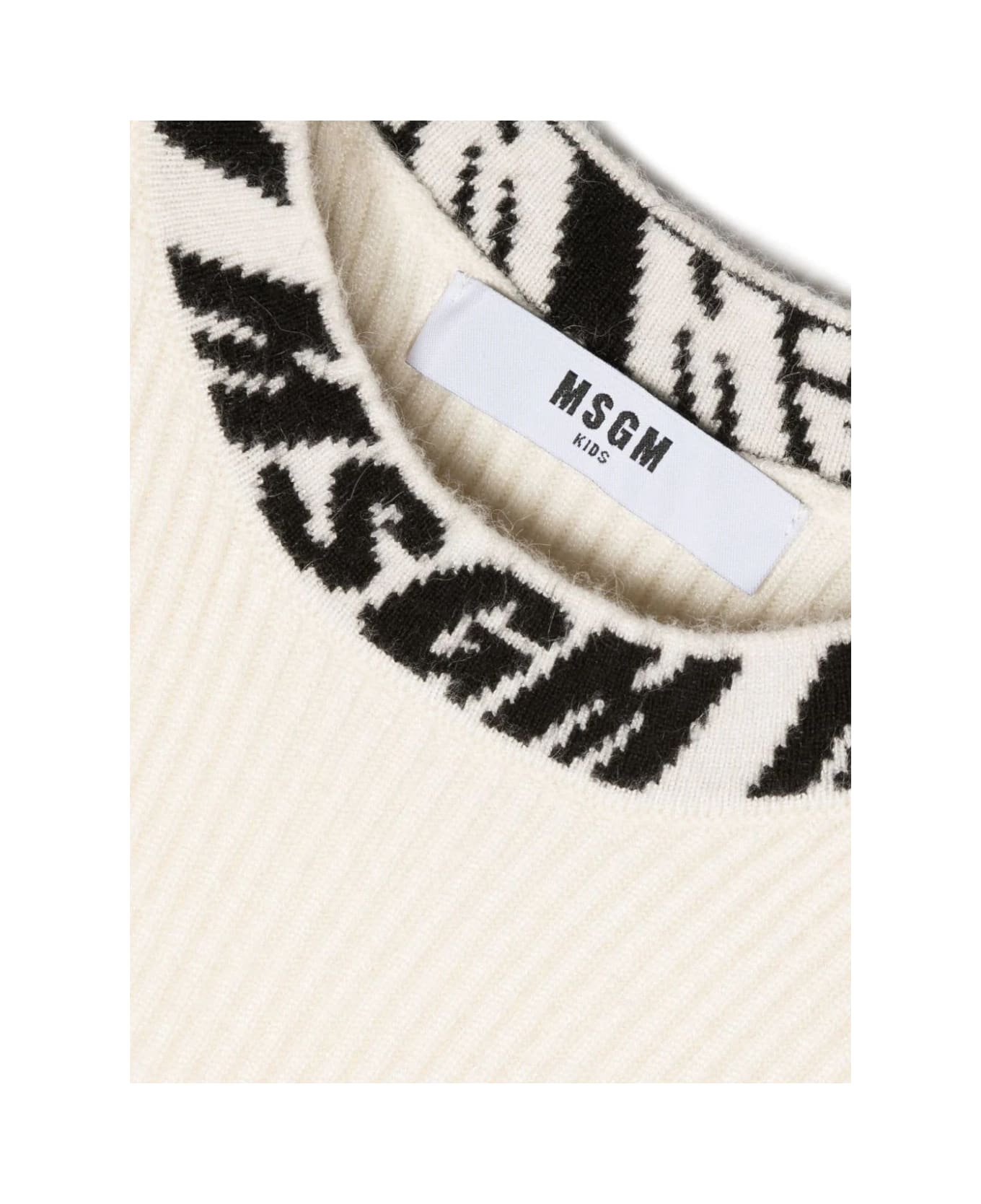 MSGM Cream Ribbed Sweater With Logo On Neck - Crema