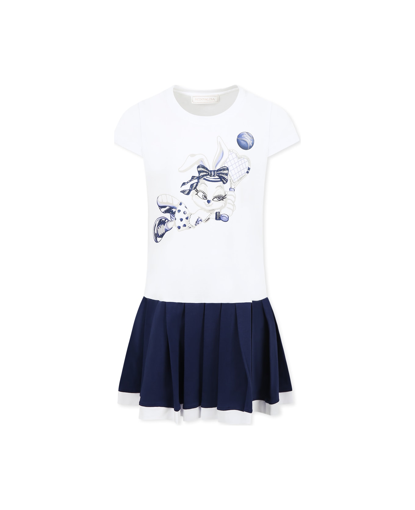 Monnalisa White Dress For Girl With Bunny - Multicolor