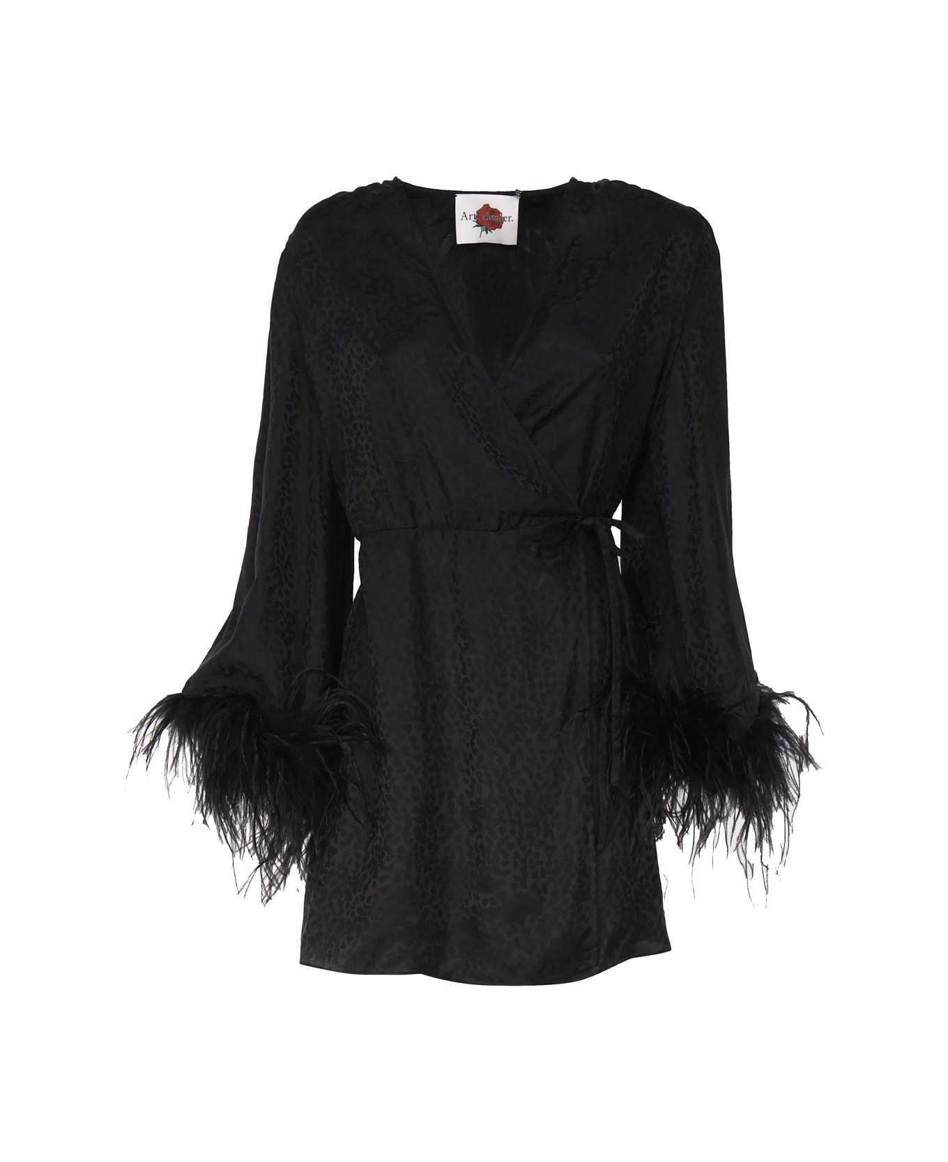 Art Dealer Silk Dress With Feathers - Black