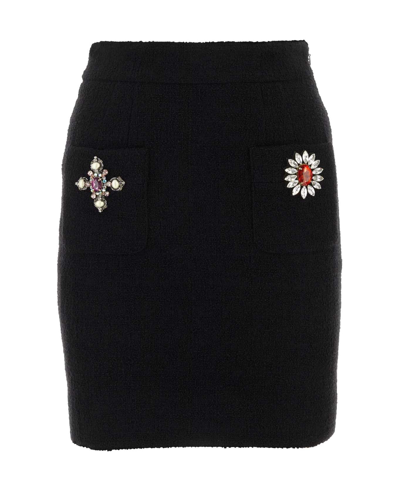 Moschino Black Wool Blend Miniskirt - NERO