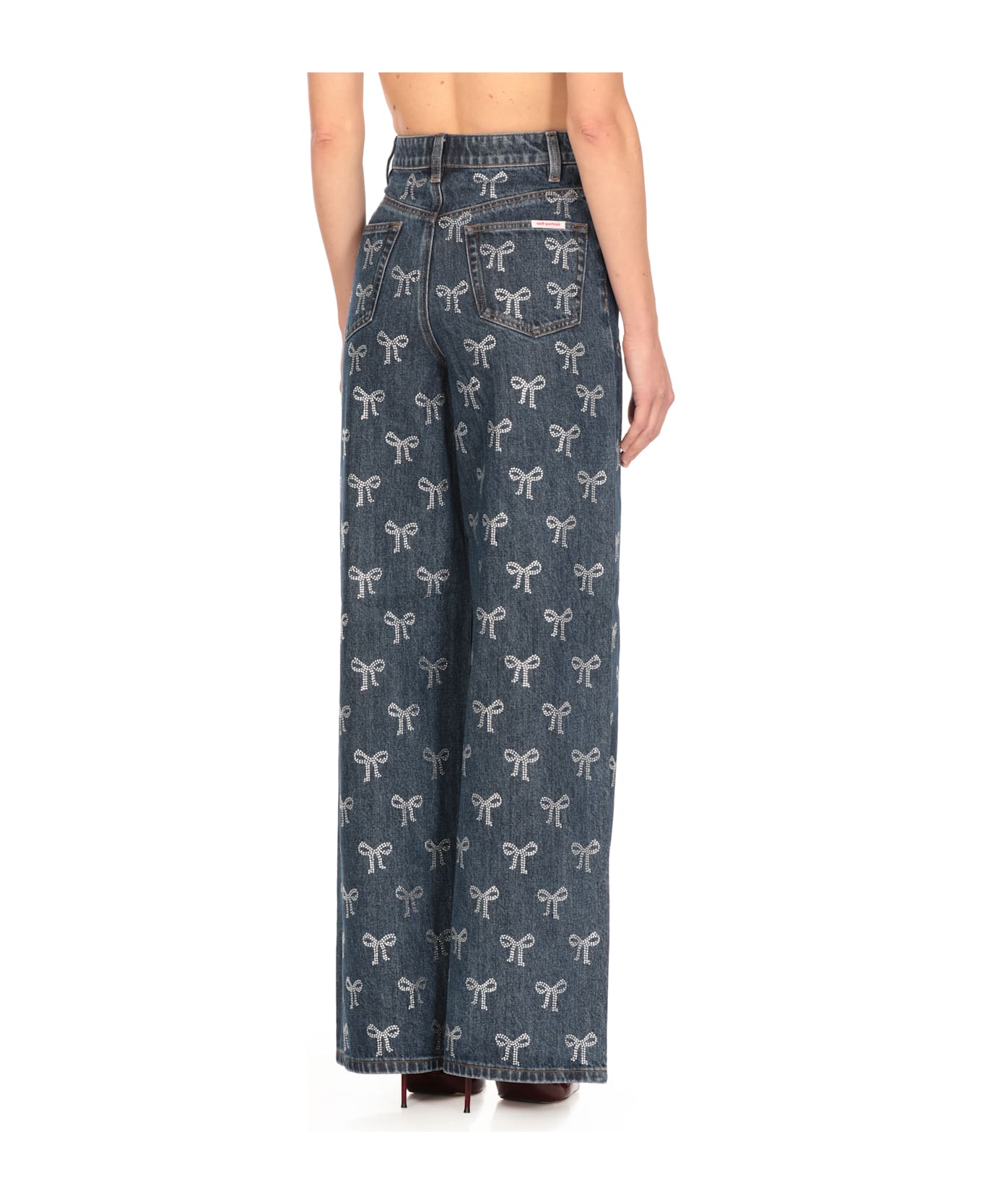 self-portrait Jeans With Rhinestones - Blue