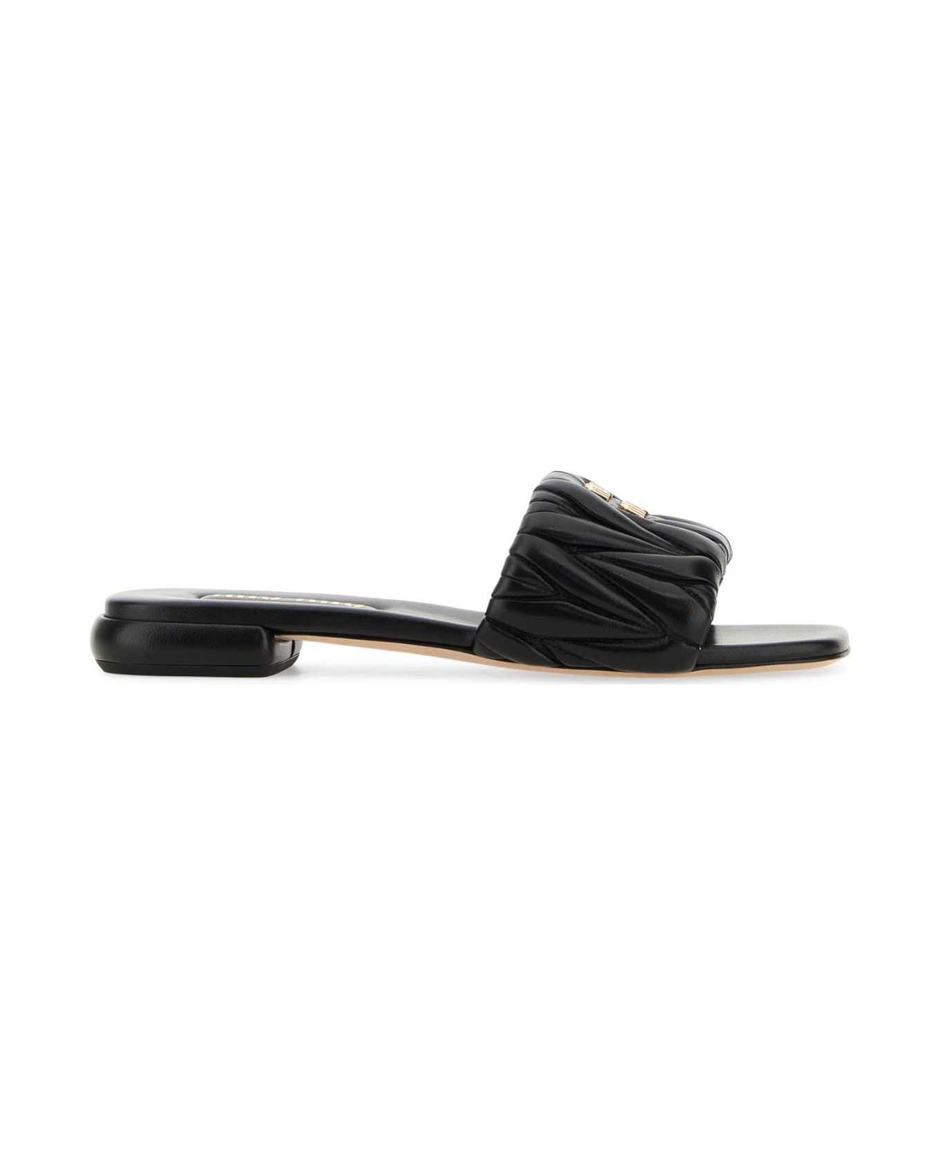 Miu Miu Black Nappa Leather Slippers - NERO