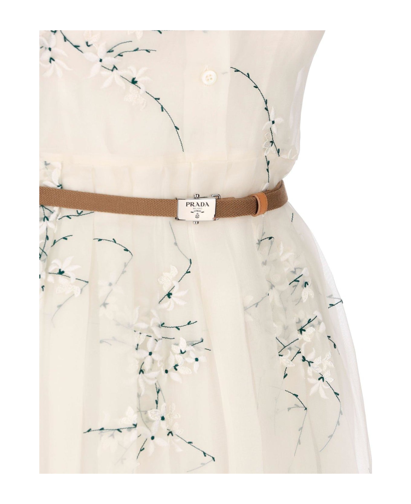 Prada Sleeveless Belted Midi Shirt Dress - Bianco ワンピース＆ドレス
