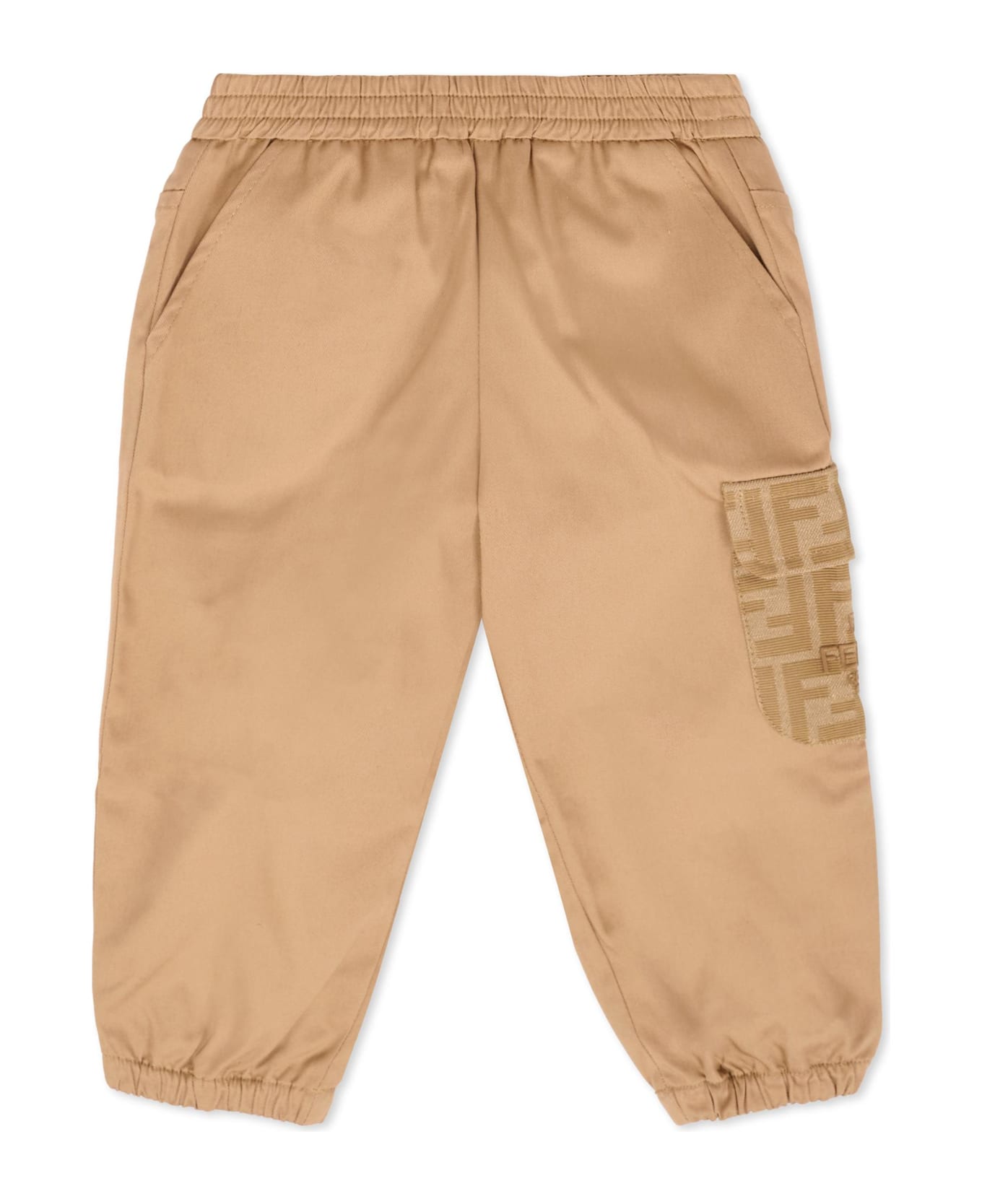 Fendi Beige Trousers For Baby Boy With Logo - Beige ボトムス