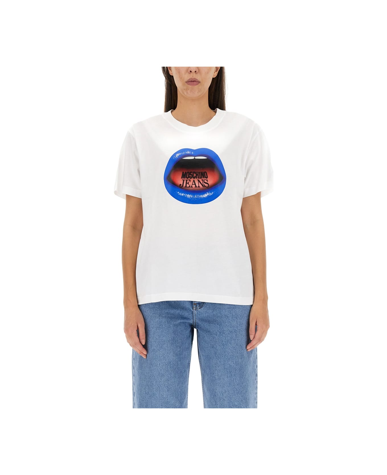 M05CH1N0 Jeans Mouth Print T-shirt - MULTICOLOUR