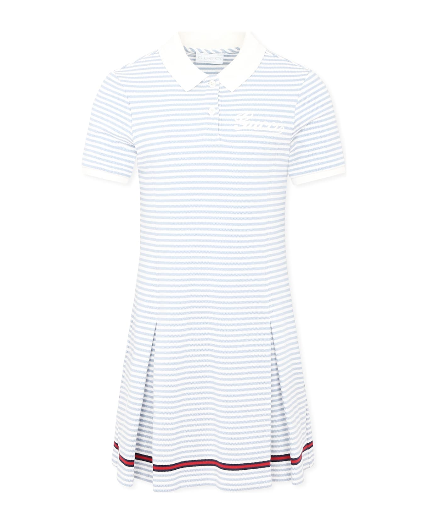 Gucci Light Blue Dress For Girl With Logo - Light Blue