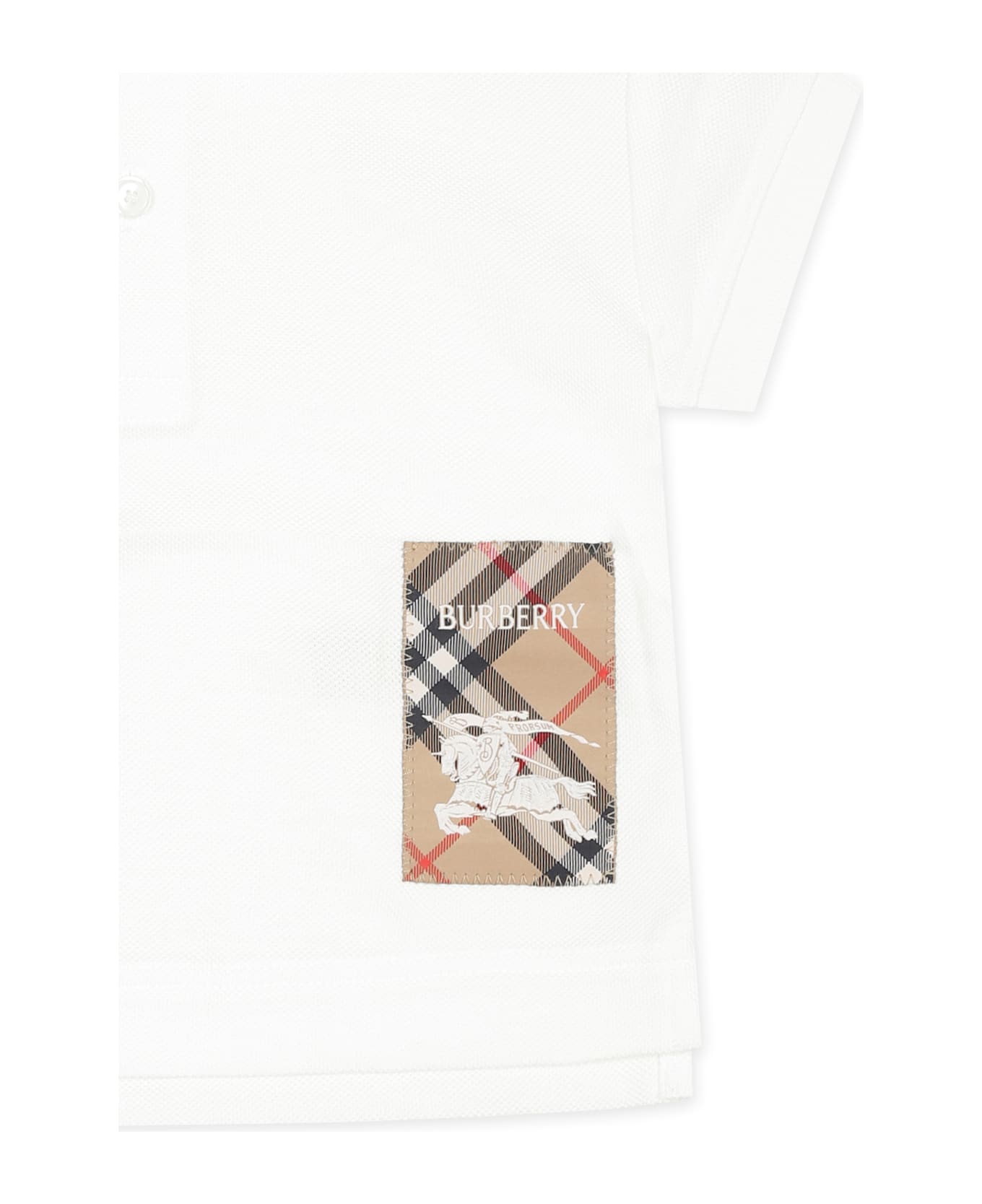 Burberry White Polo Shirt For Baby Boy With Equestrian Knight - White