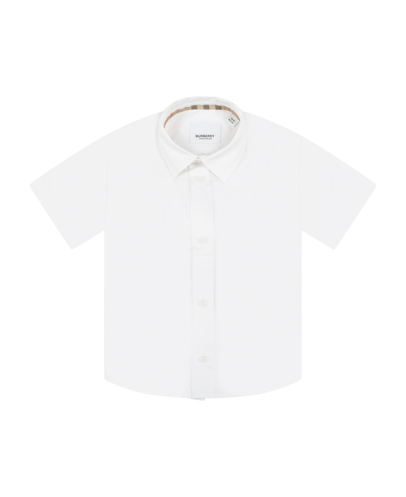 Burberry White Shirt For Baby Boy With Black Logo - White
