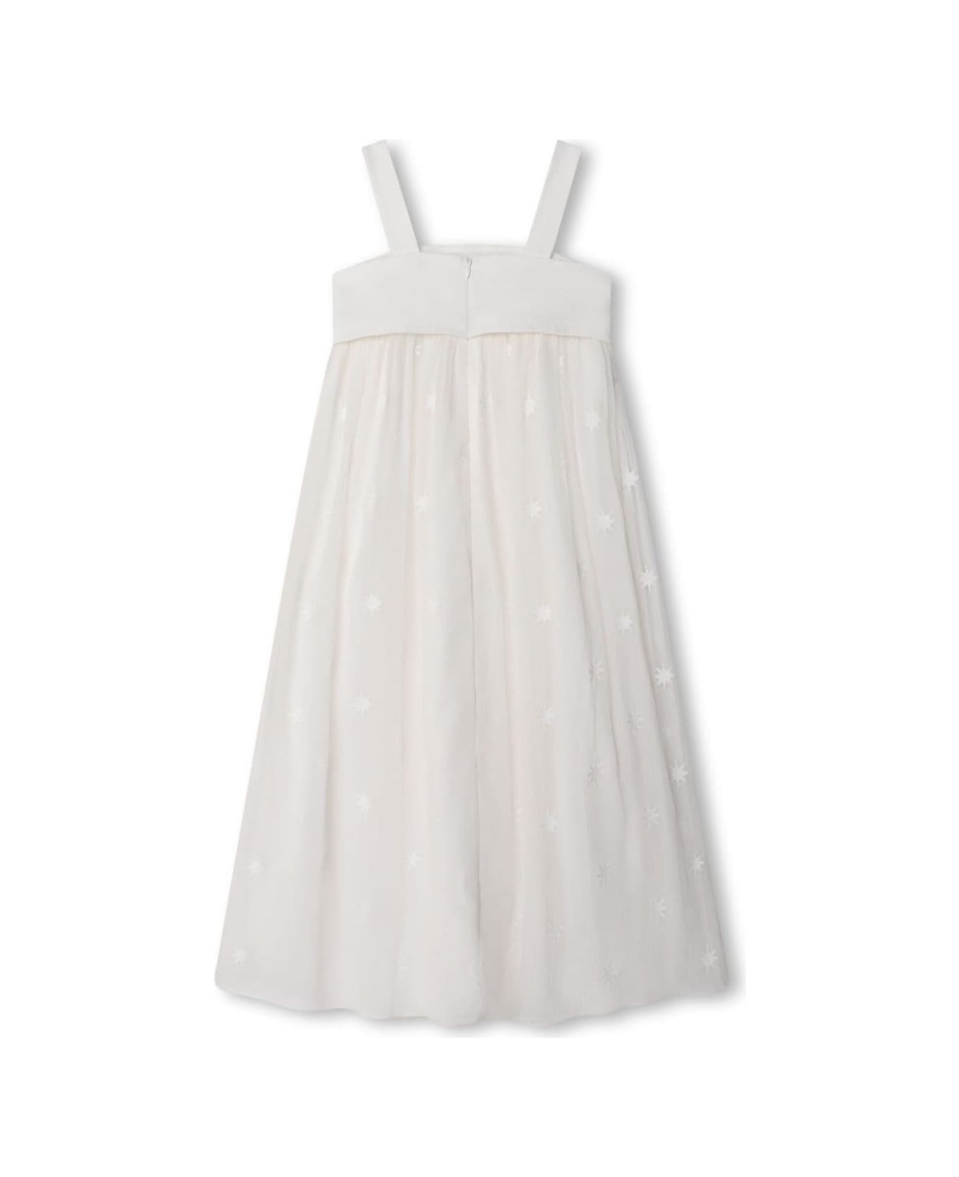 Chloé White Empire Line Dress With Tonal Print In Cotton Girl - White