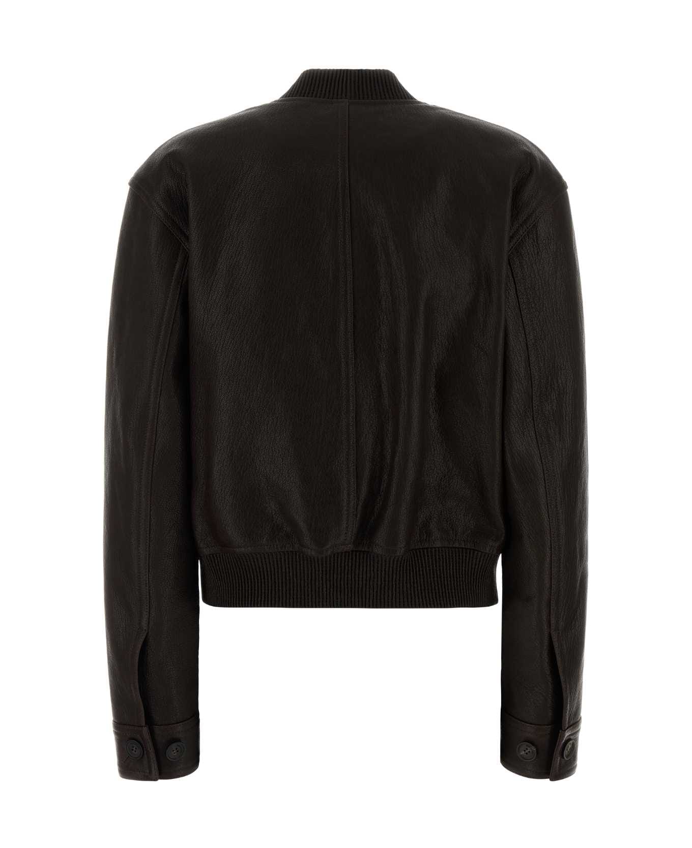 Ferragamo Dark Brown Leather Bomber Jacket - EXPRESSO