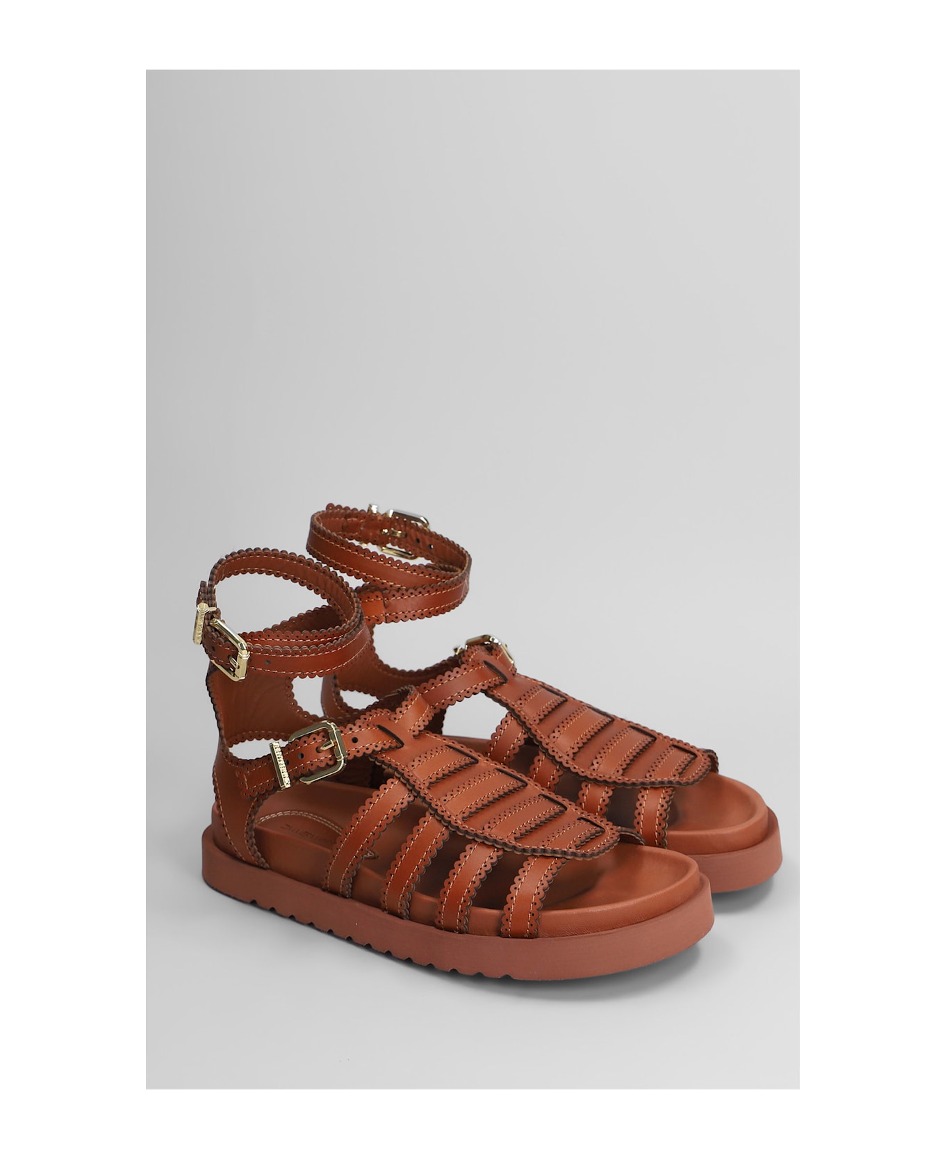 Zimmermann Goldie Gladiator Flats In Brown Leather - brown