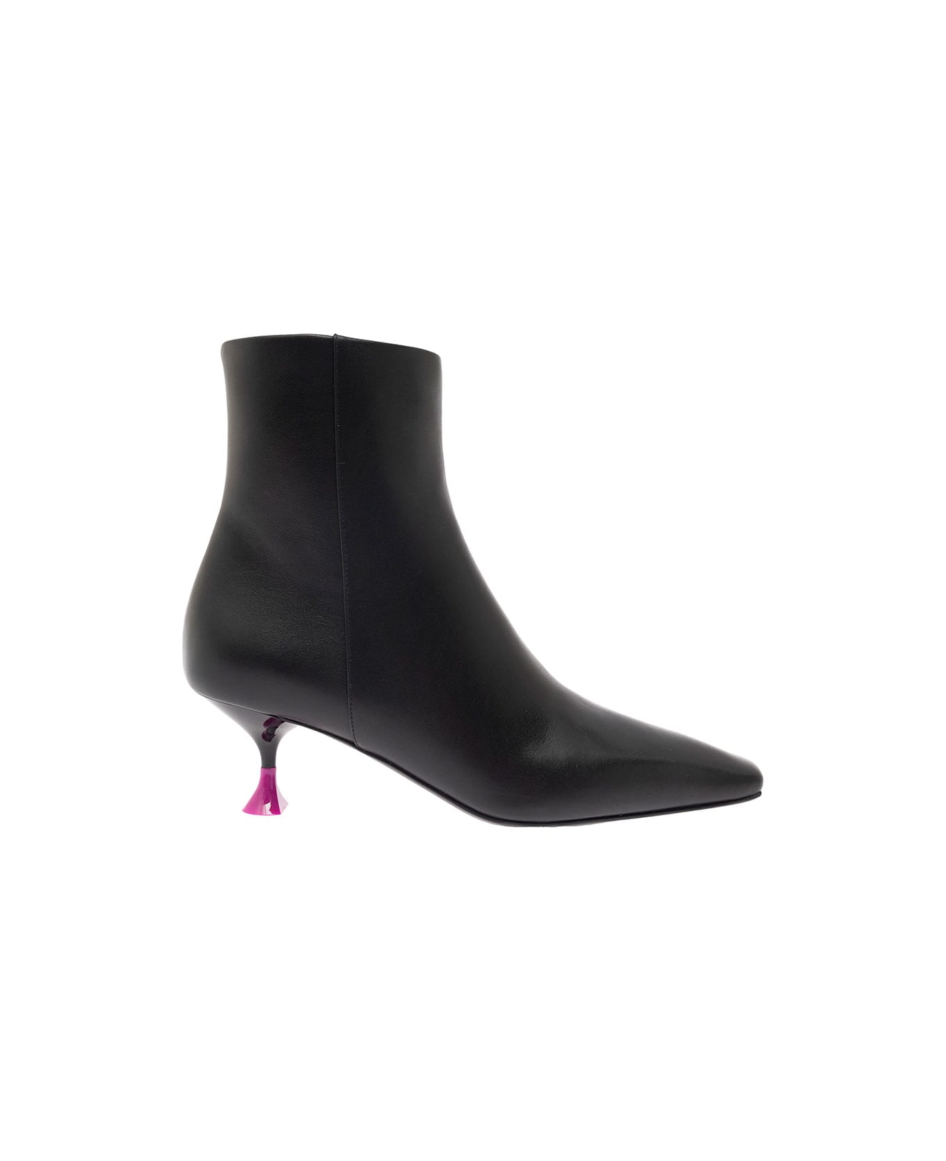 3JUIN Black Ankle Boots With Zip And Contrasting Heel In Leather Woman - Black ブーツ