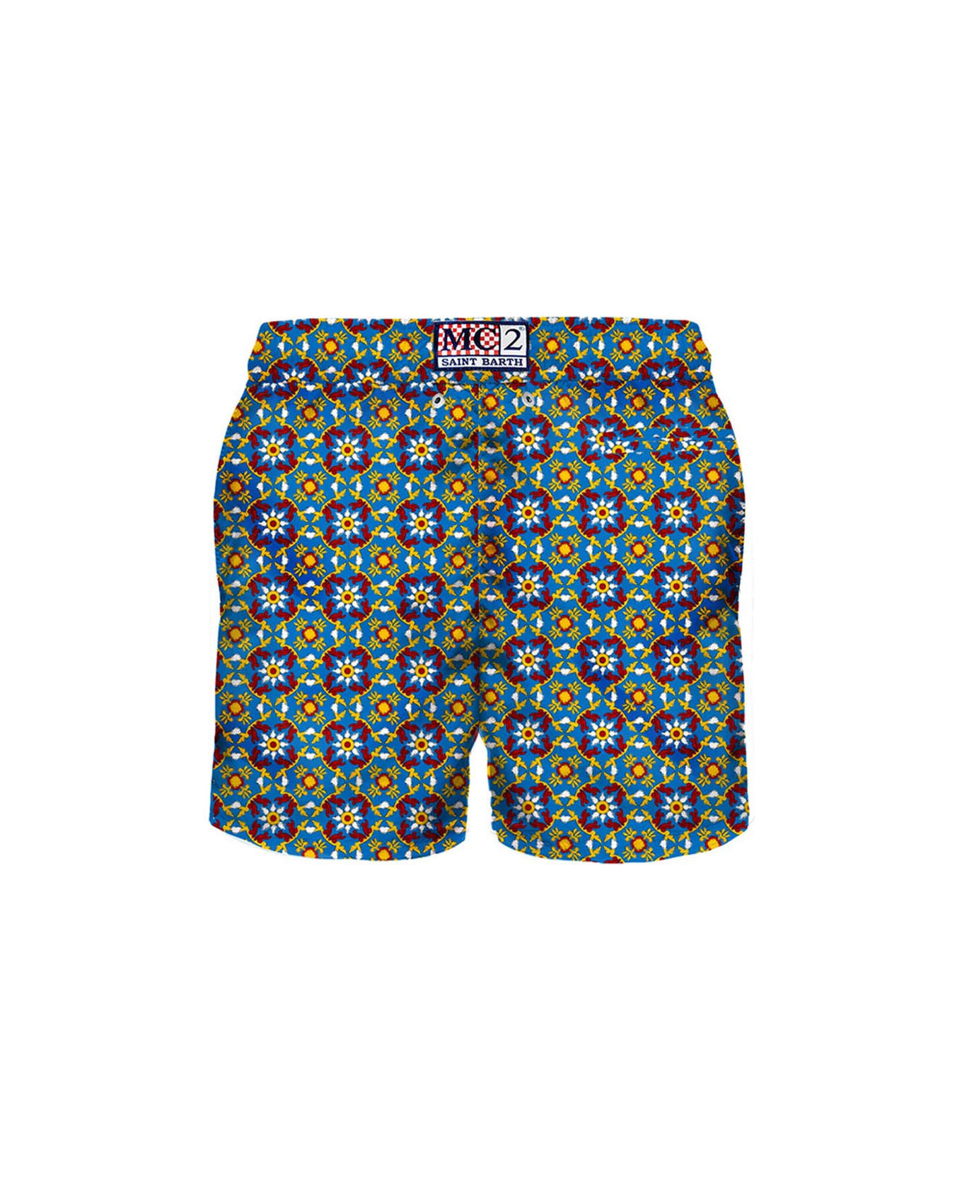 MC2 Saint Barth Man Light Fabric Swim Shorts With Pattern - BLUE
