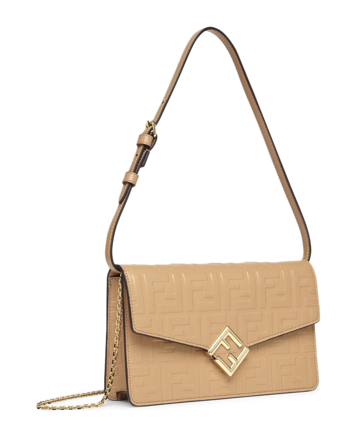 Fendi Wallet On Chain Calf Stampa - Miele Dark Gold Soft