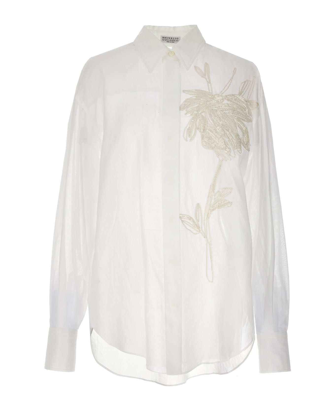 Brunello Cucinelli Floral Embroidery Shirt - bianco ottico