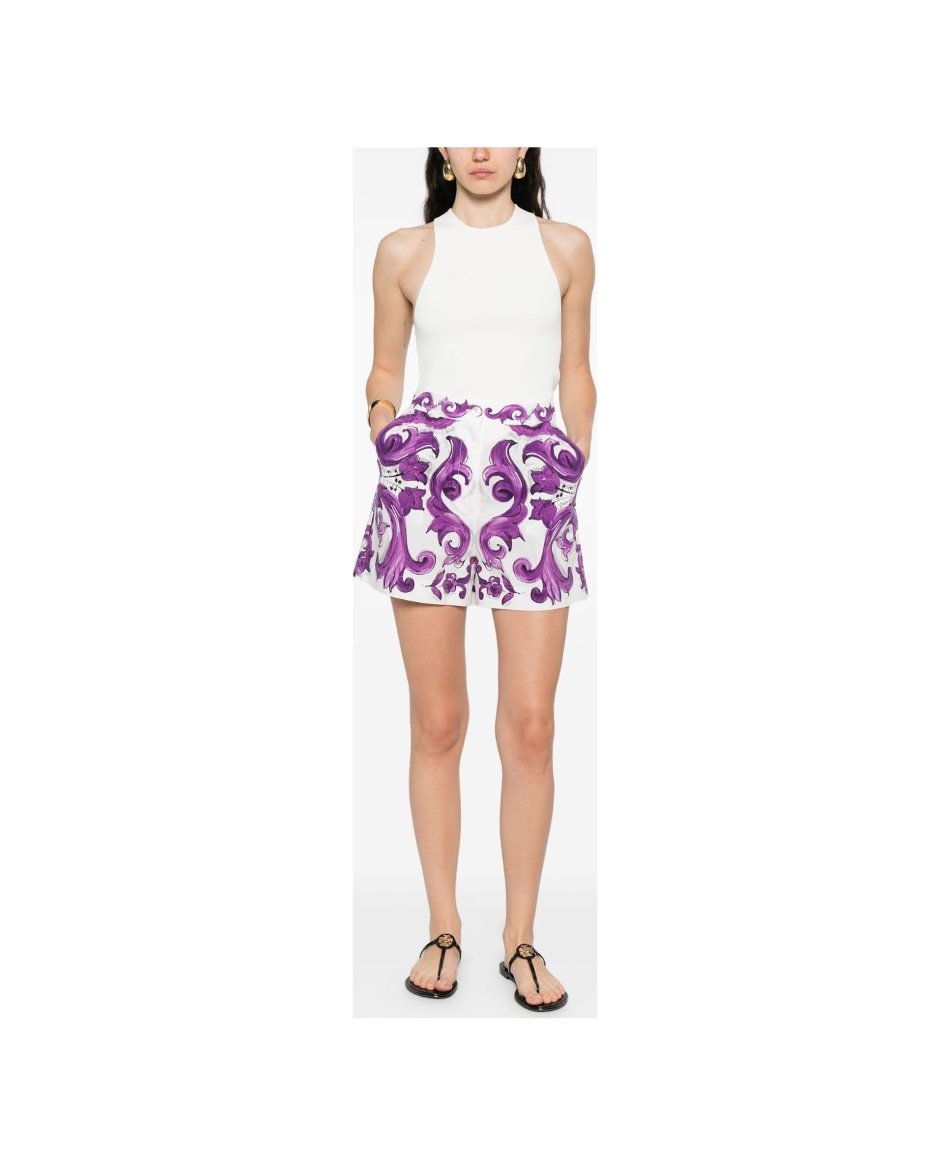 Dolce 
Gabbana Cotton Shorts With Maiolica Print - Purple
