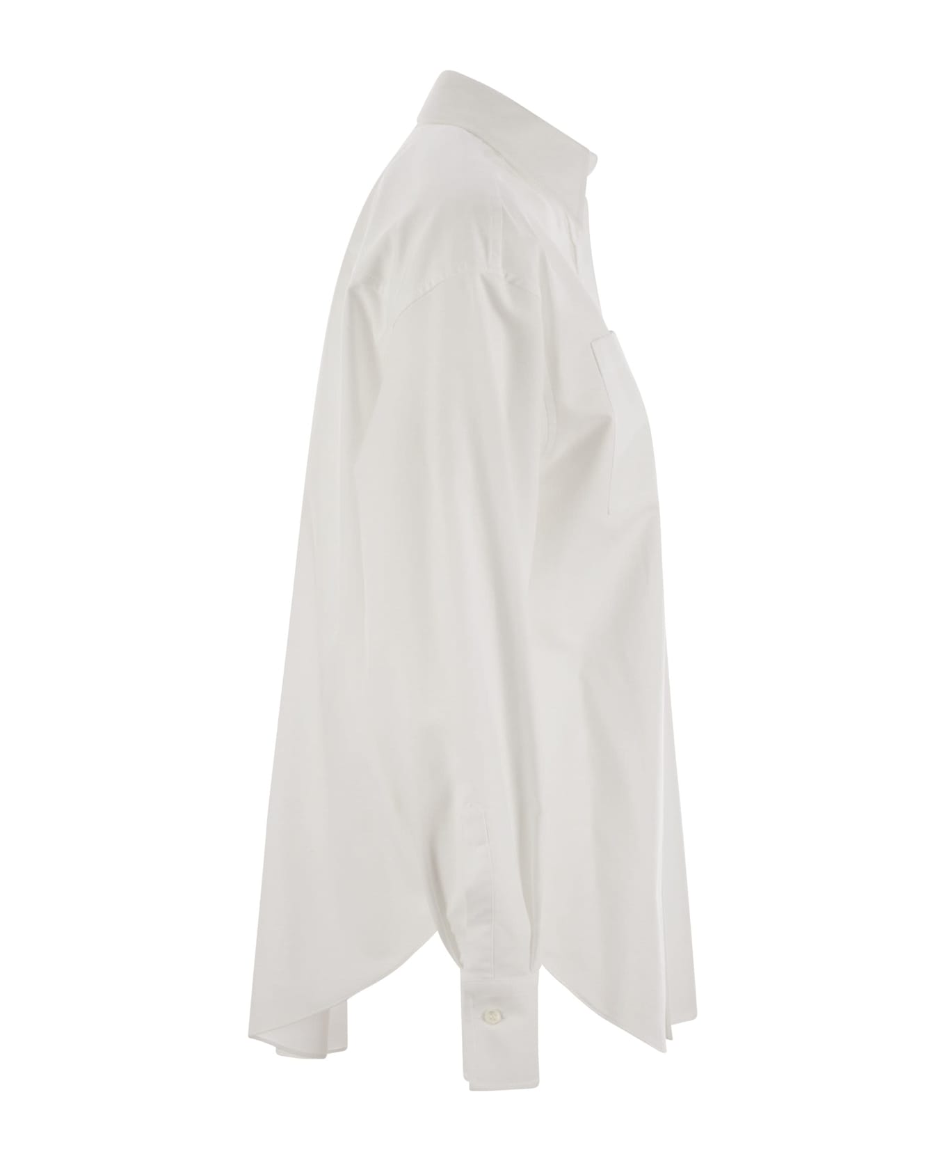 Brunello Cucinelli Cotton Oxford Shirt With Logo - White