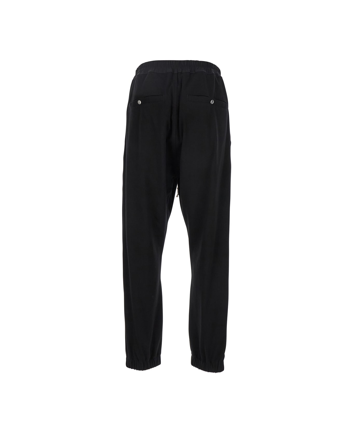 Rick Owens Black Track Pants With Oversized Drawstring In Wool Man - Black