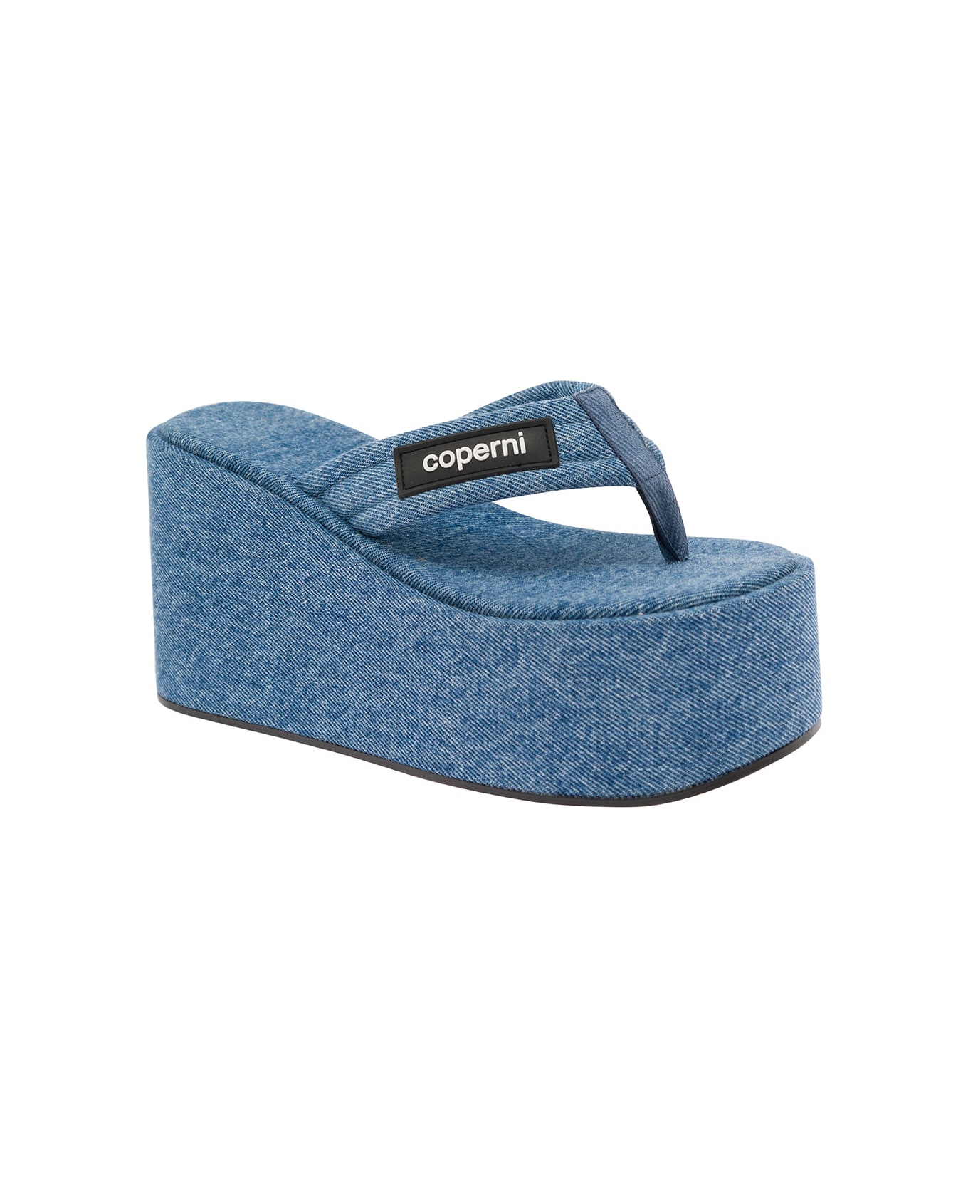 Coperni Light Blue Sandals With Wedge And Logo Patch In Denim Woman - Blu