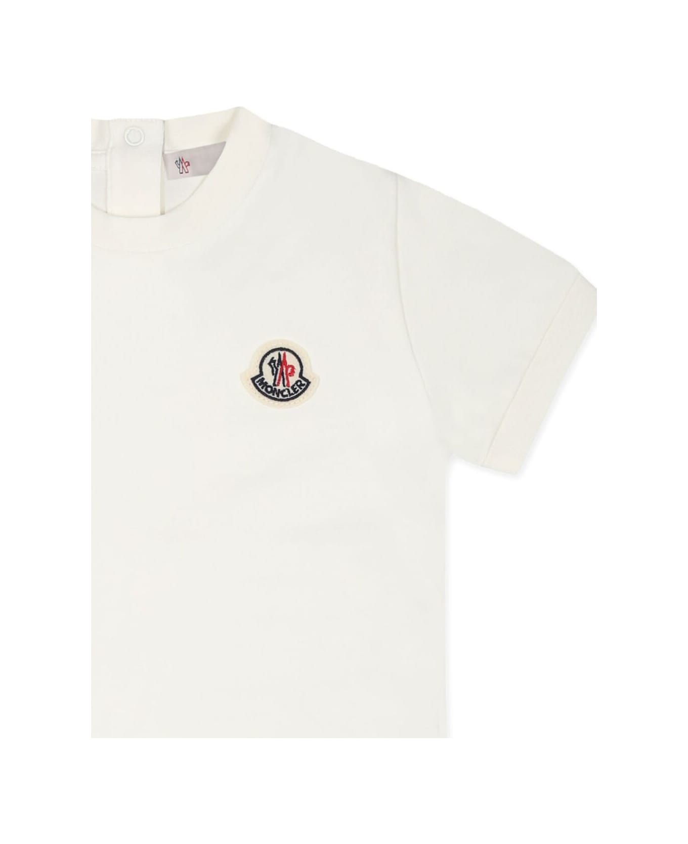 Moncler White Dress With Logo Patch On The Front And Flared Skirt In Cotton Baby - White