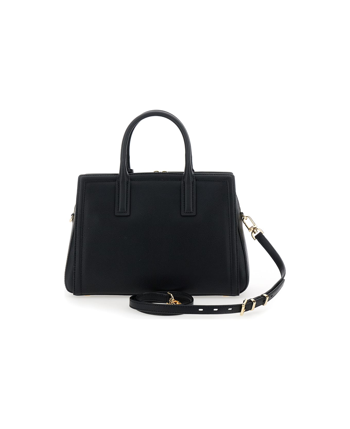 Michael Kors Handbag With Metallic Lettering Logo And Pendant - Black