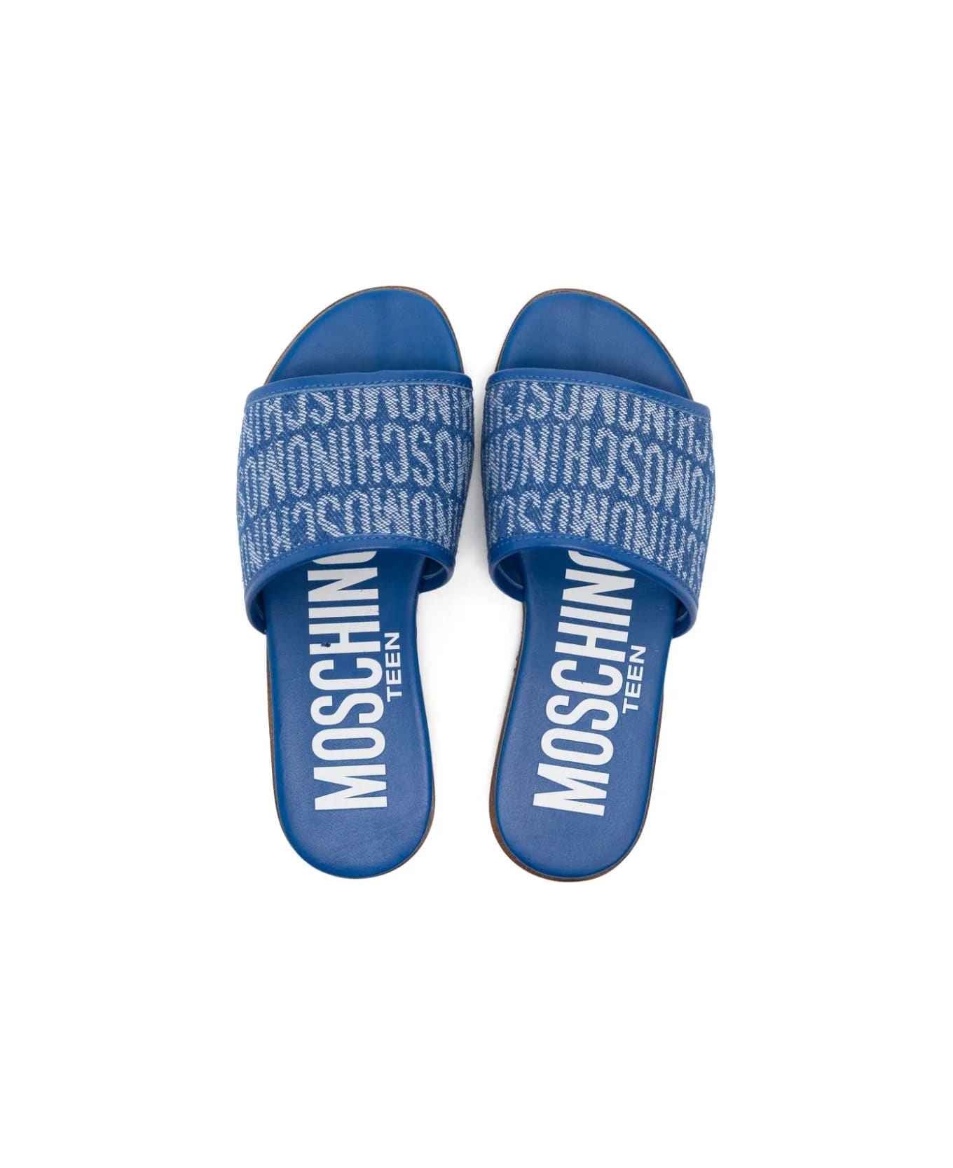 Moschino Sandali Slides Con Monogramma Jacquard - Light blue