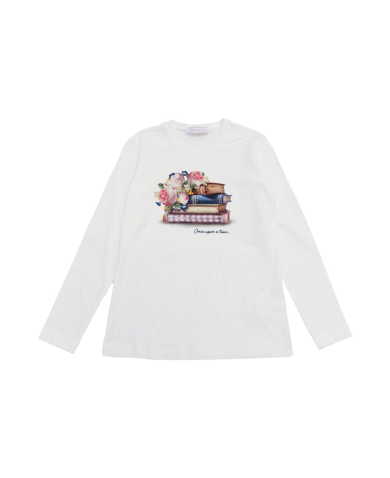 Monnalisa Book Printed Long-sleeved T-shirt - Panna