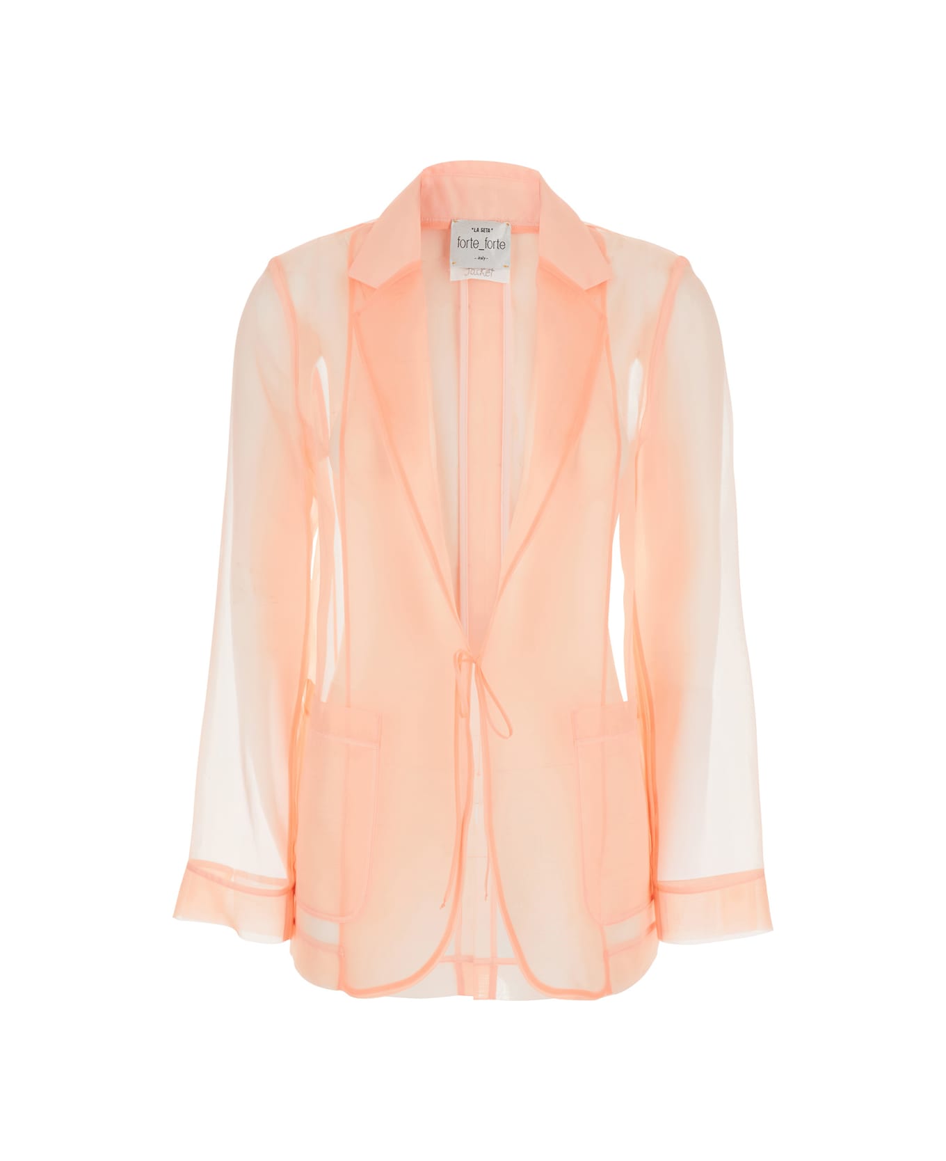 Forte_Forte Pink Jacket With Classic Lapels And Patch Pockets On The Front In Semi-transparent Silk Woman - Pink