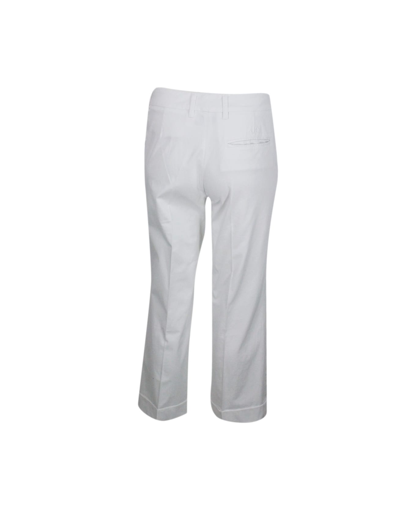 Jacob Cohen Luxury Edition Selena Cropped Trousers In Soft Stretch Cotton With Chinos America Pockets With Zip Closure And Small Logo Above The Back Pocket - White