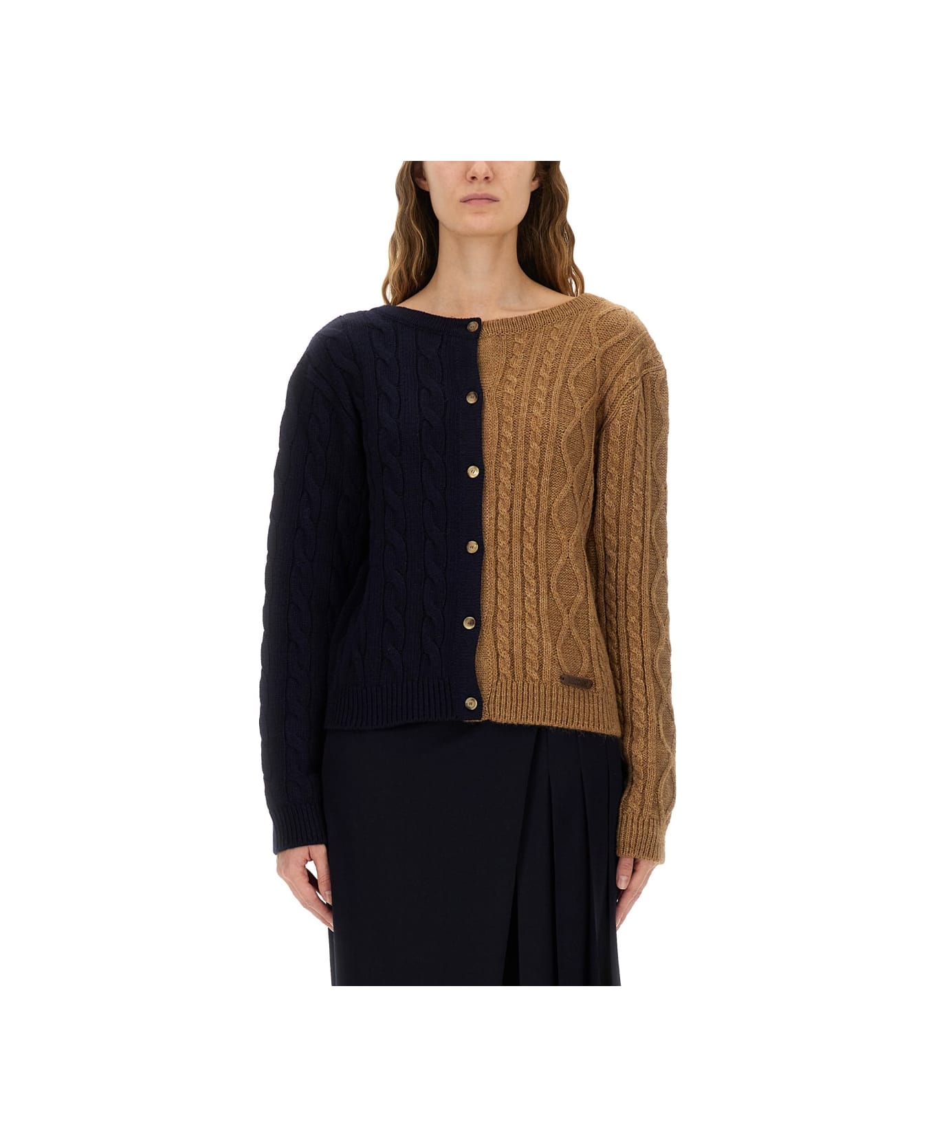 Moschino Two-tone Alpaca Blend Cardigan - Fantasia Marrone