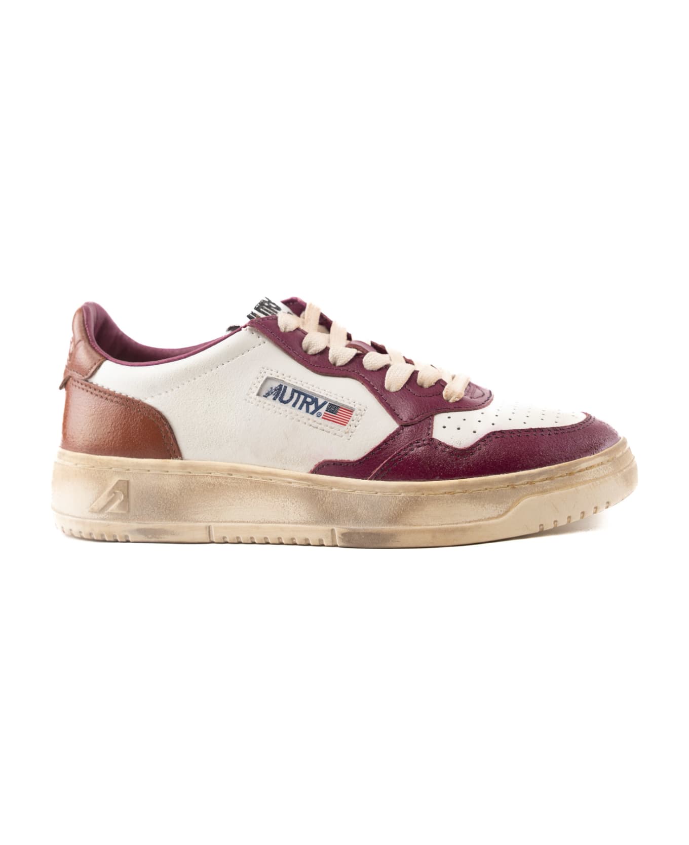 Autry Medalist Low Super Vintage Sneakers In White/purple Leather - Red