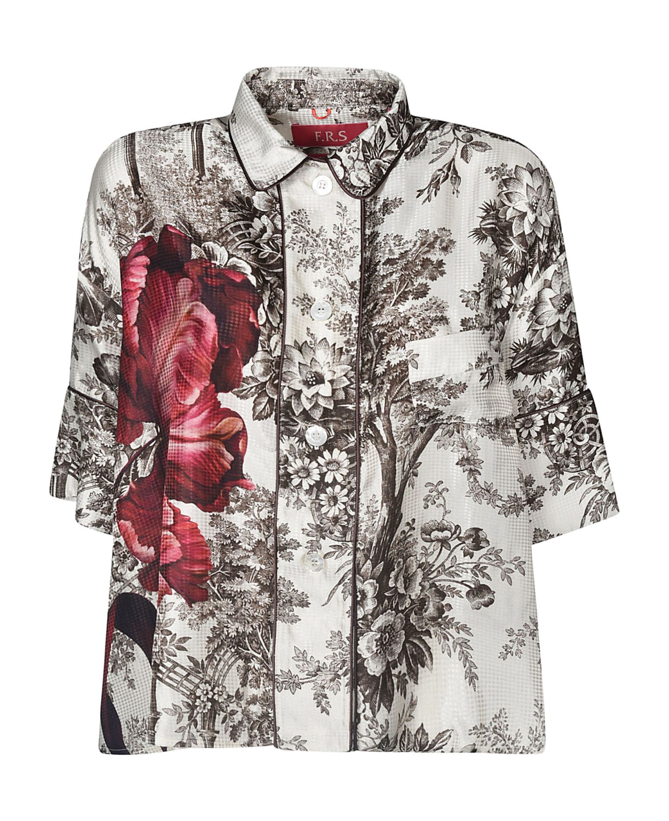 For Restless Sleepers Floral Print Cropped Shirt - White/Brown