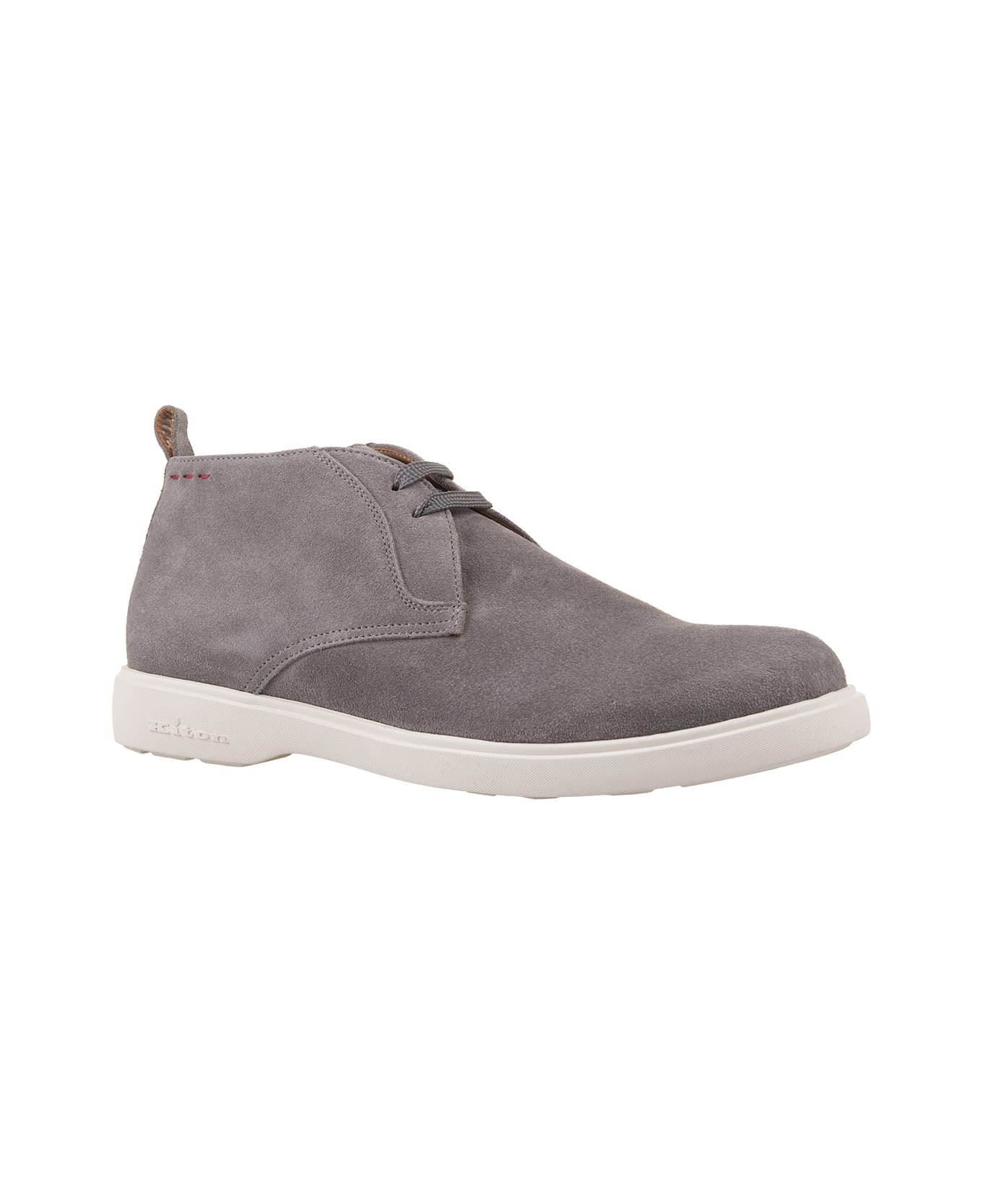 Kiton Grey Suede Laced Leather Ankle Boots - Grey