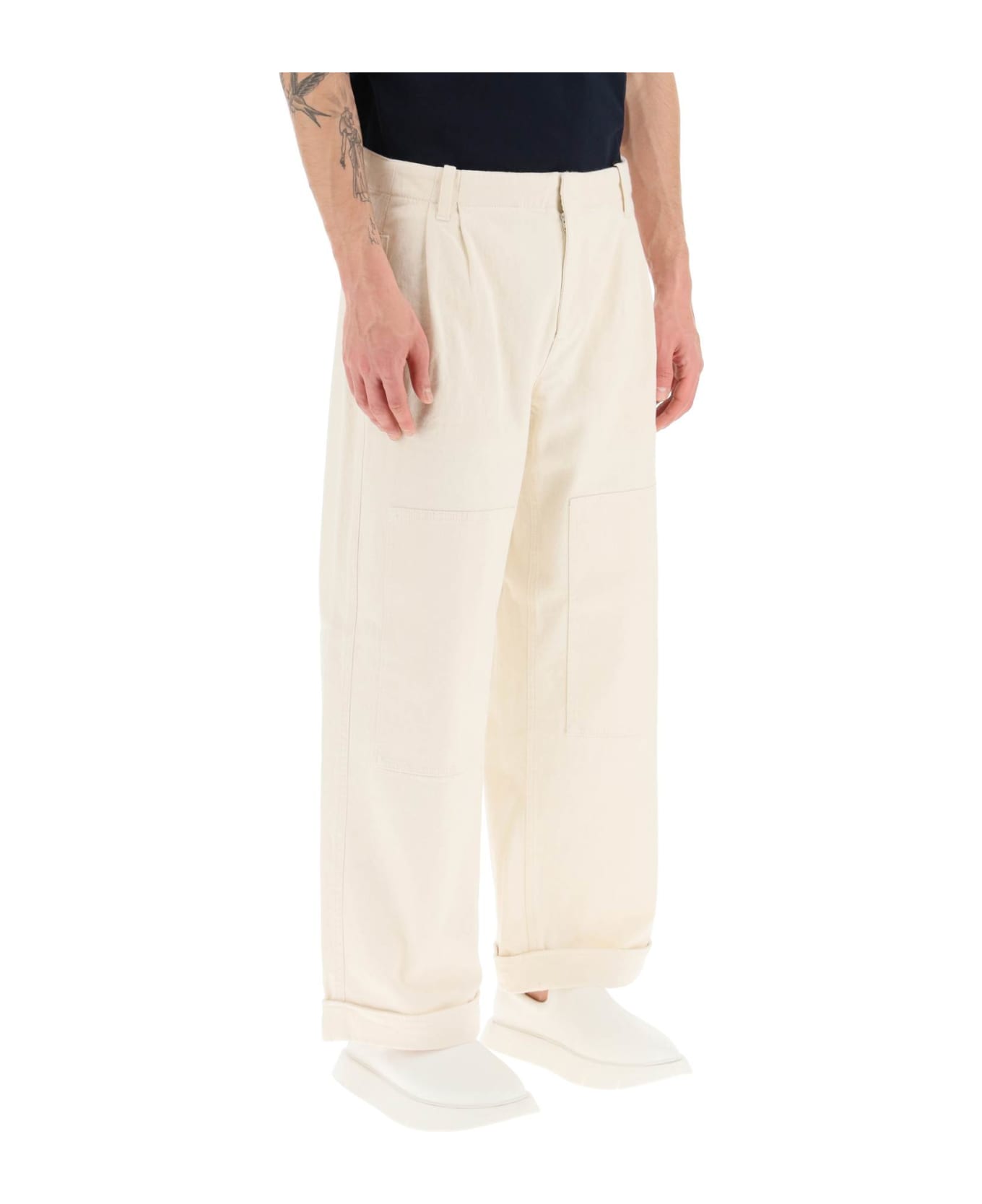 Etro Melange Ivory Stretch Cotton Wide-leg Pant - WHITE ボトムス