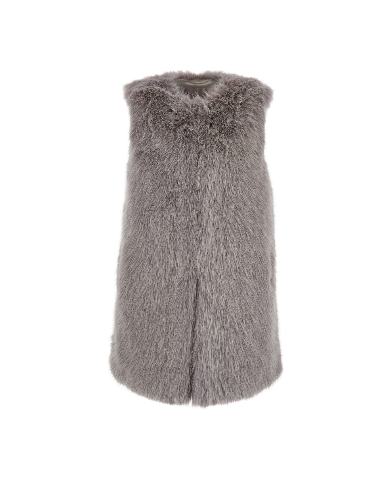 Herno Grey Sleeveless Vest With Concealed Closure On The Front In Ecofur Woman - ROSA