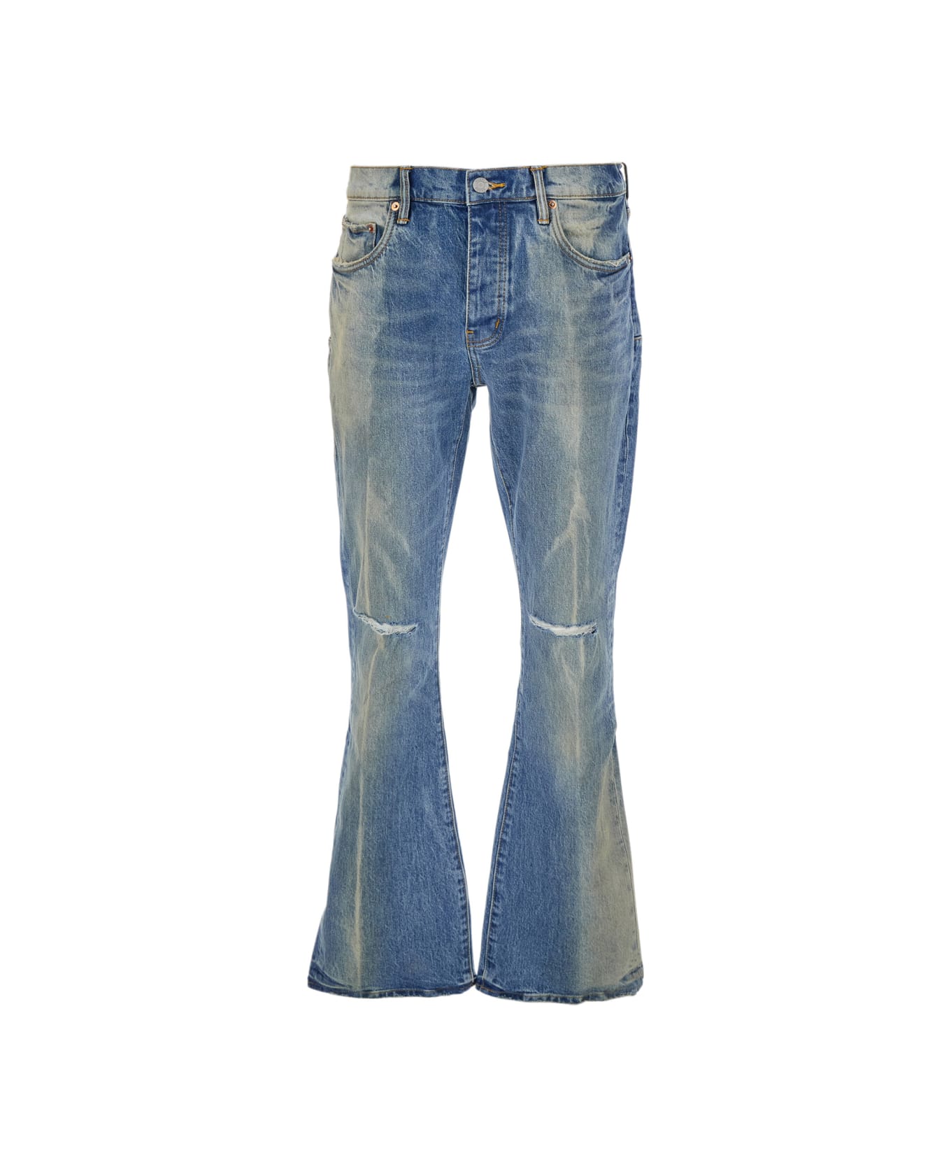 Purple Brand Blue Flared Jeans With Logo Patch On The Rear And Faded Effect In Denim Man - Blu