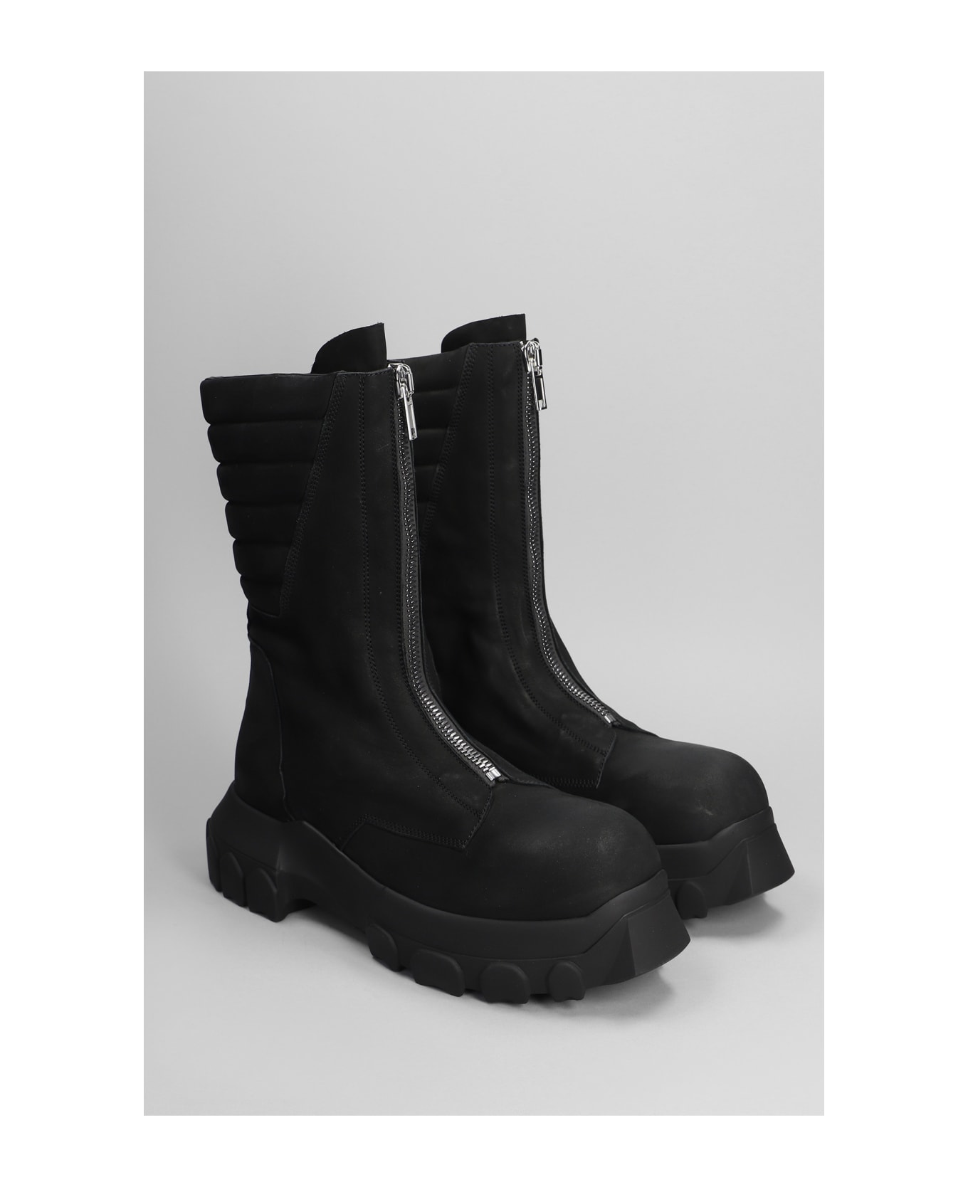 Rick Owens Moto Turbo Tractor Combat Boots In Black Leather - black ブーツ