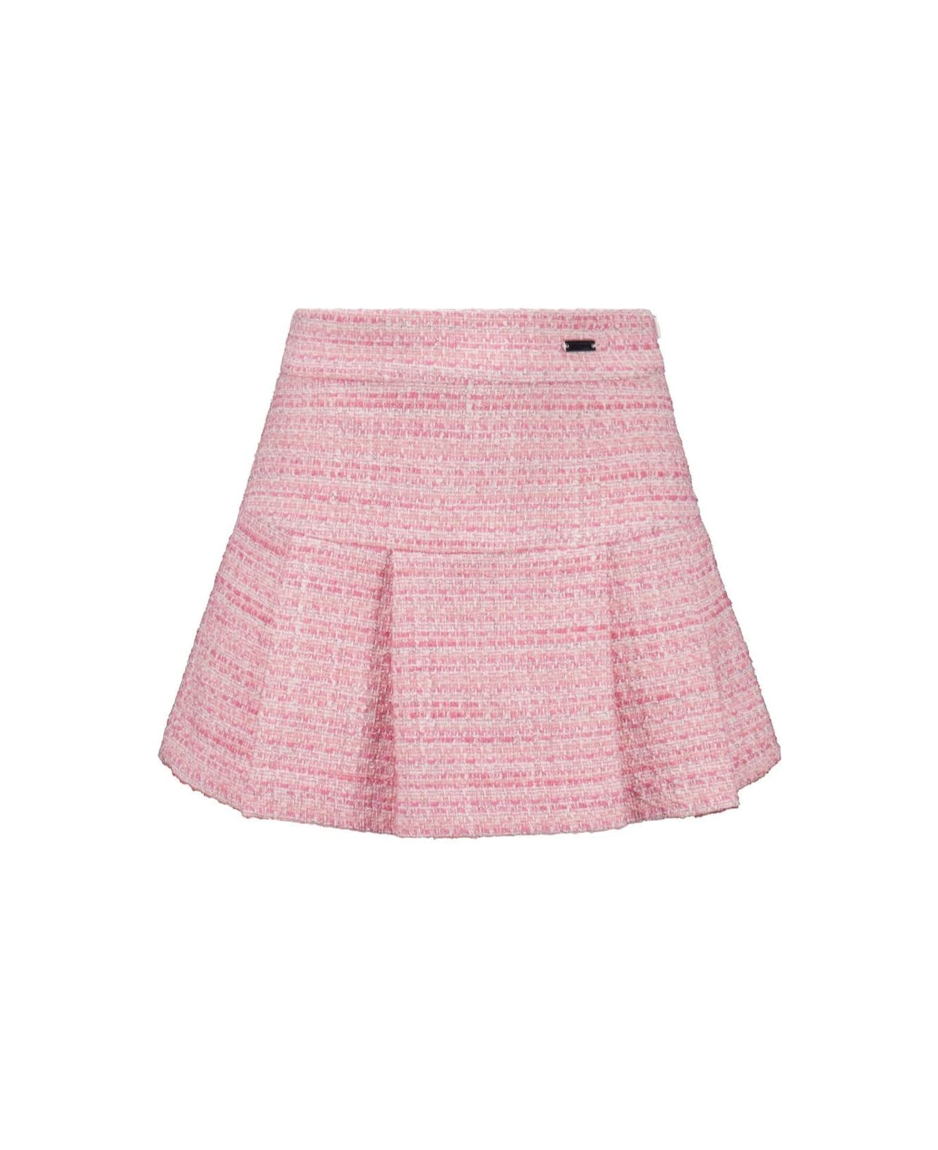 Monnalisa Pink Flared Skirt With Cannon Pleats In Tweed Girl - Pink