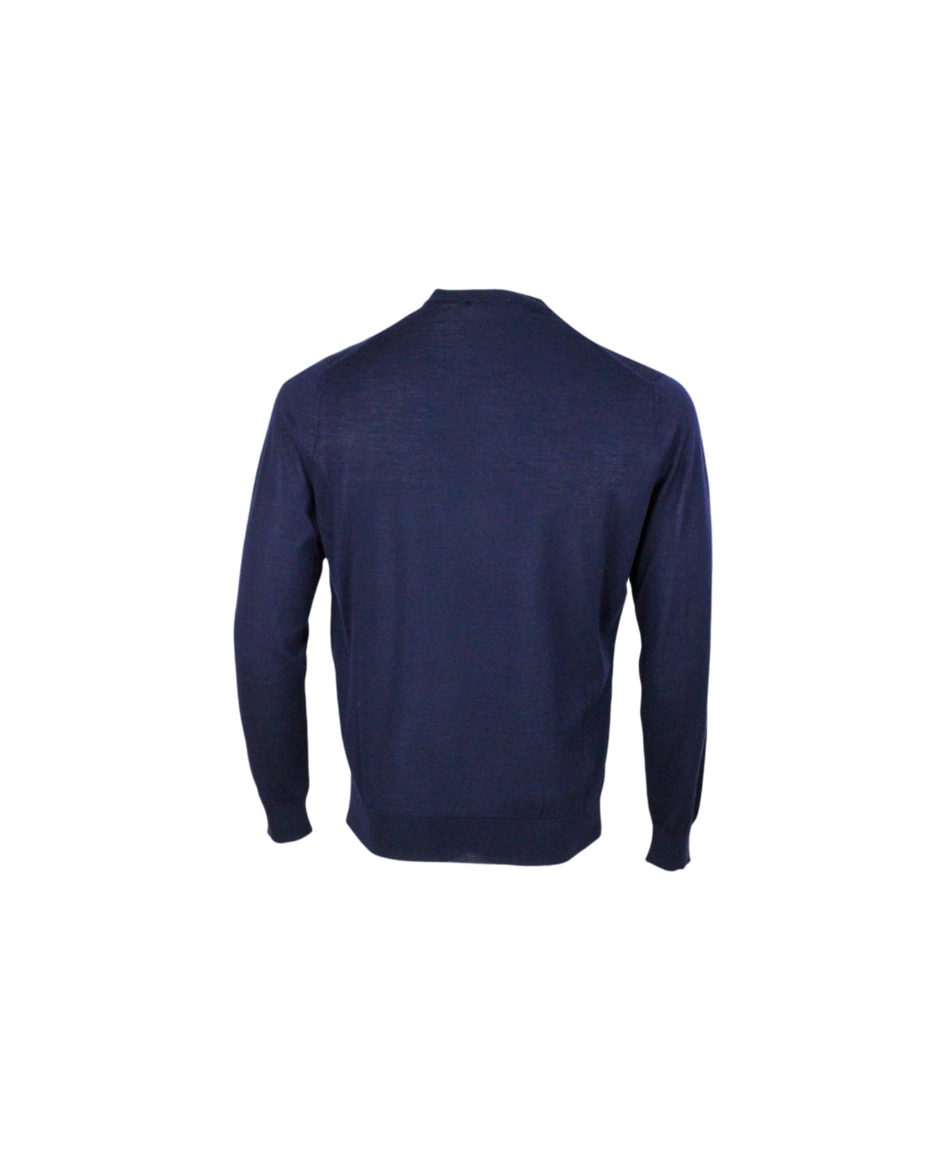 Colombo Light Crew Neck Long Sleeve Sweater In Fine 100% Cashmere And Silk With Special Processing On The Profile Of The Neck - Blu navy ニットウェア