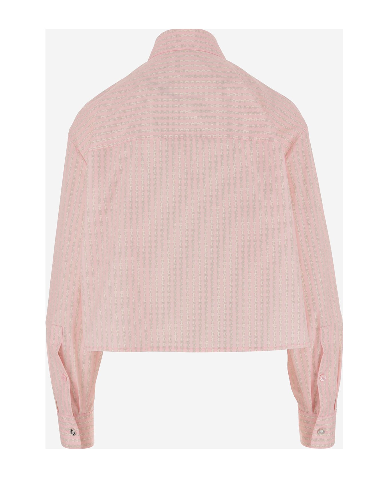 Versace Cotton Crop Shirt With Pinstripe Chain Pattern - 95Pastel Pink+Milk